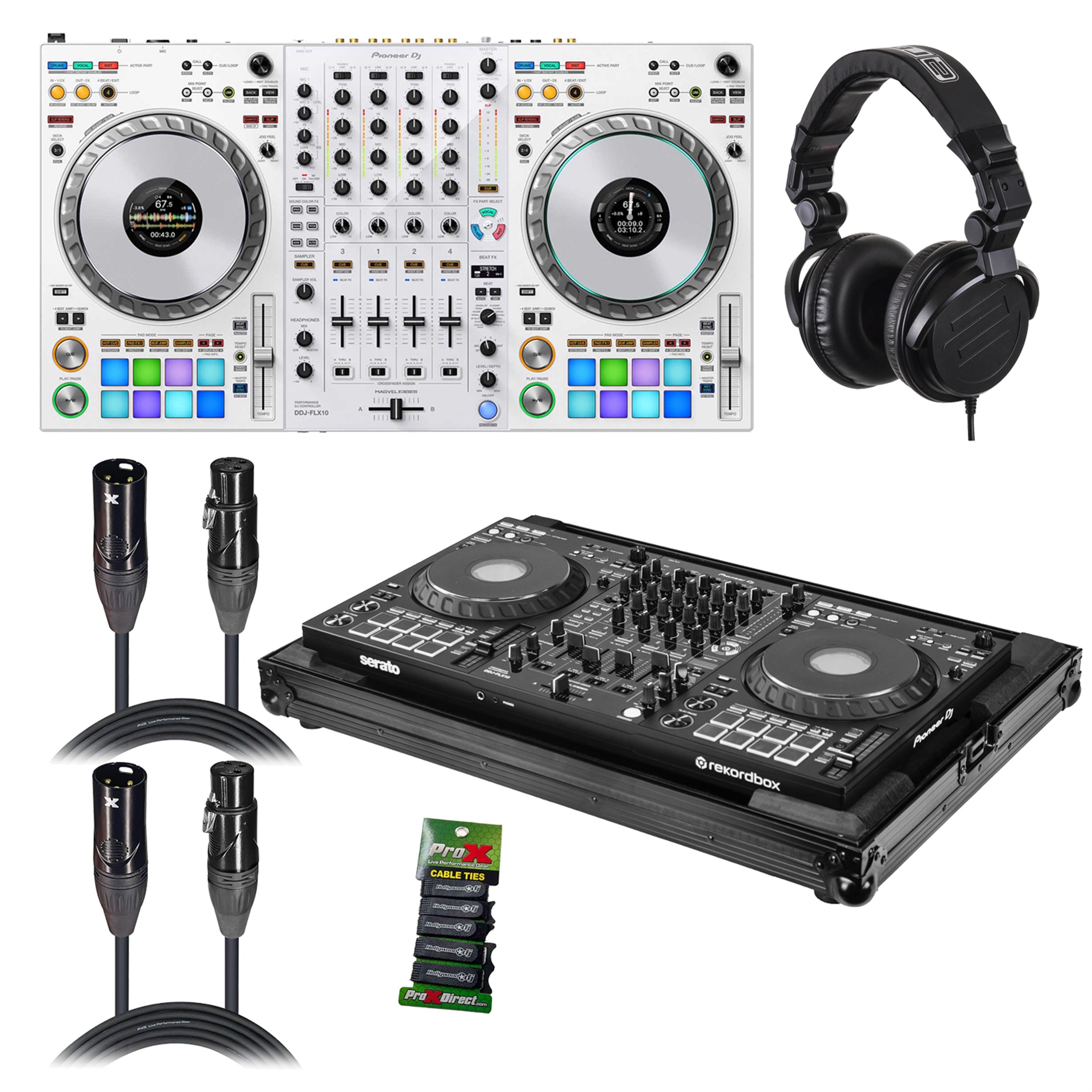 Pioneer DDJ-FLX10 DJ Controller Package with Headphones, Flight Case, Cables and Cable Ties by Pioneer DJ
