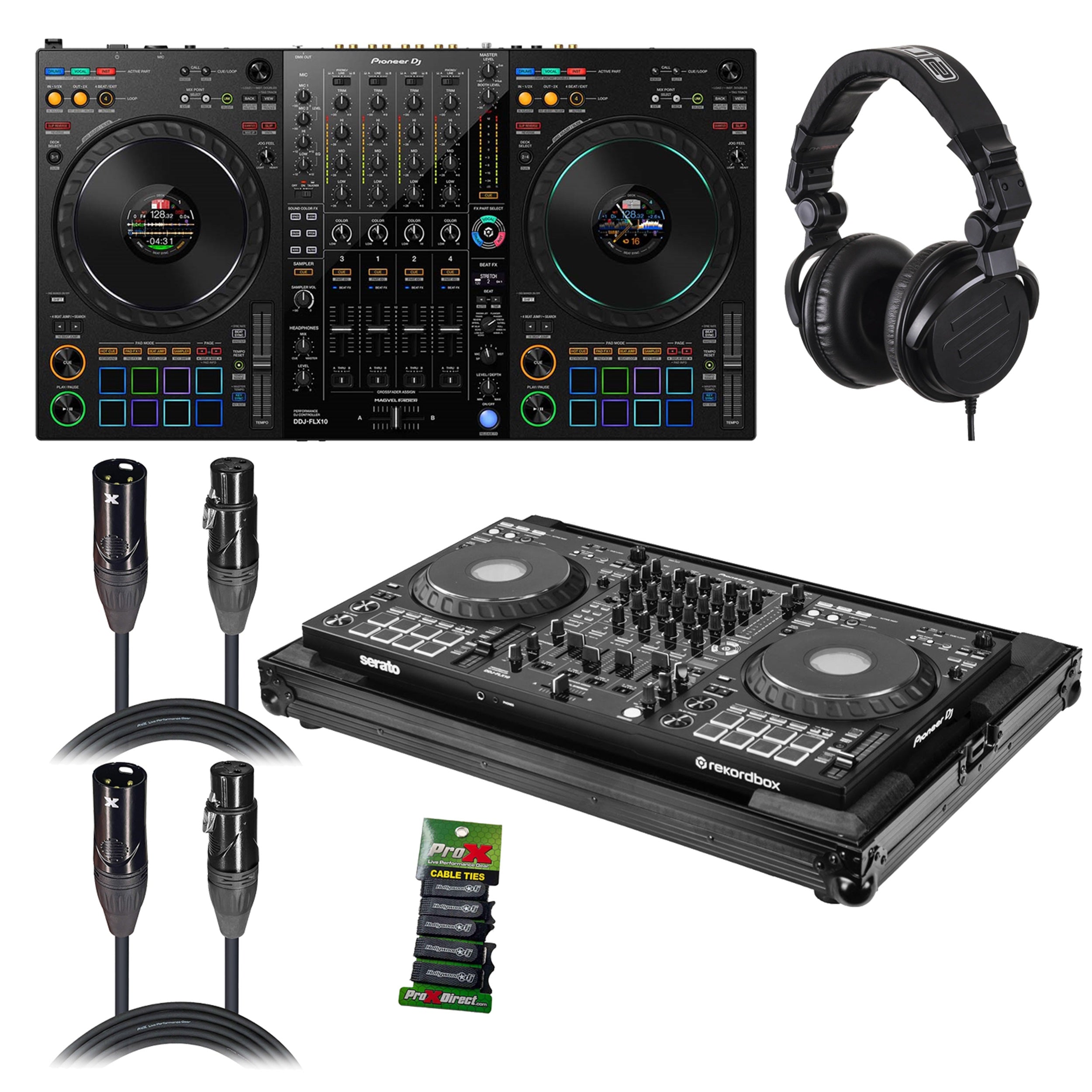 Pioneer DDJ-FLX10 DJ Controller Package with Headphones, Flight Case, Cables and Cable Ties by Pioneer DJ