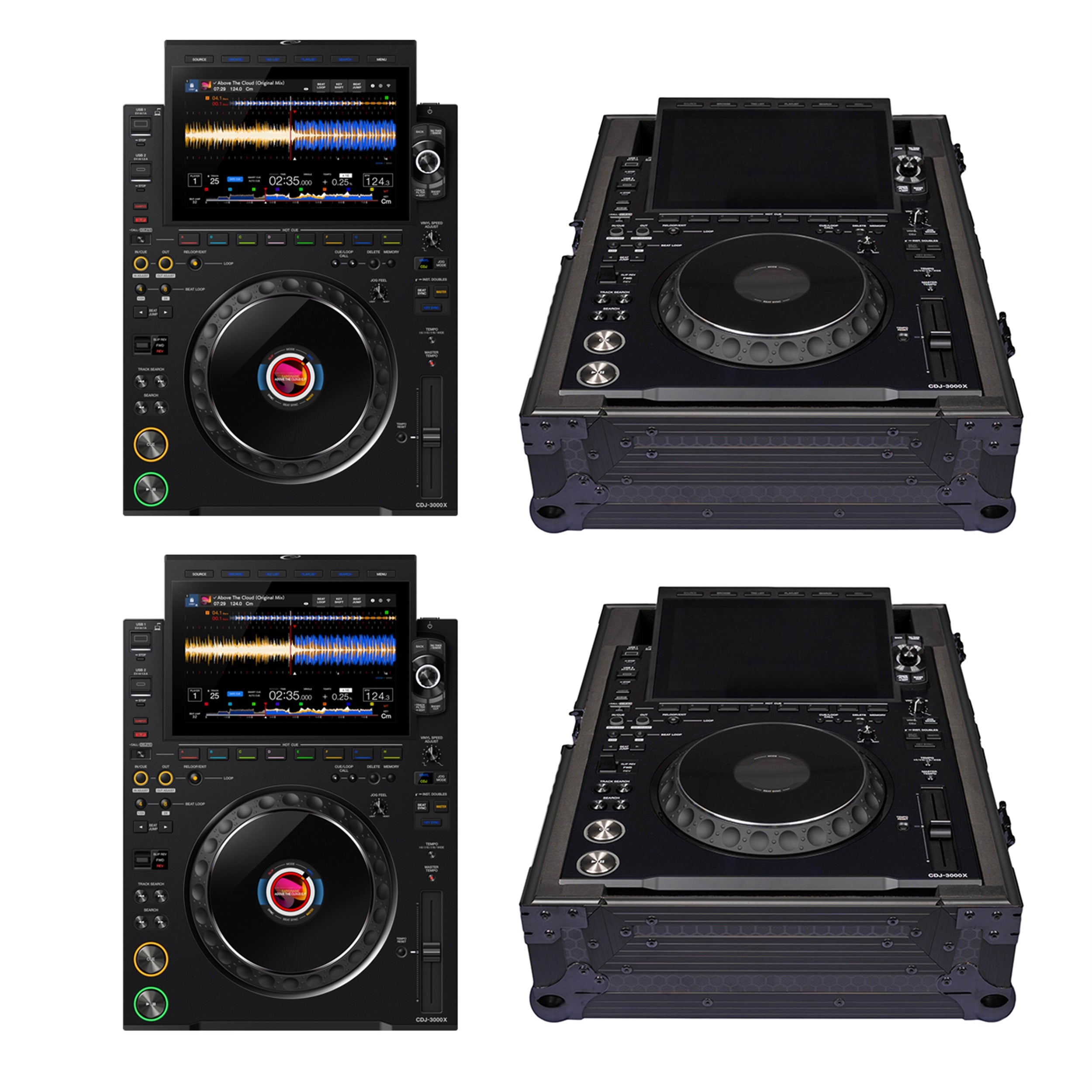 AlphaTheta CDJ-3000X DJ Media Players with Headliner HL10208 Black Flight Cases by AlphaTheta