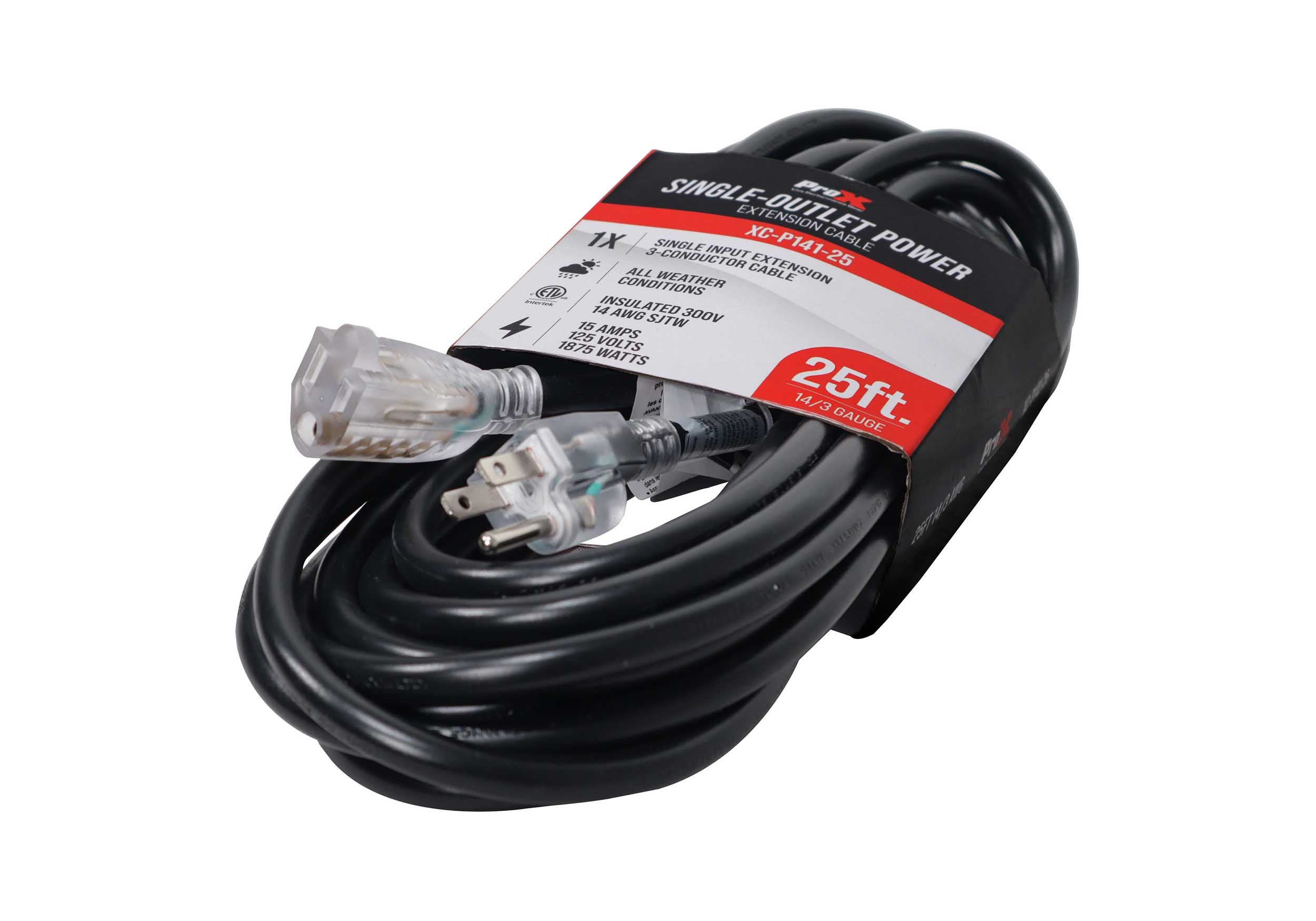 ProX XC-P141-25, 110v to 110v Female Power Cord 14AWG 3 Prong Black - 25 Feet