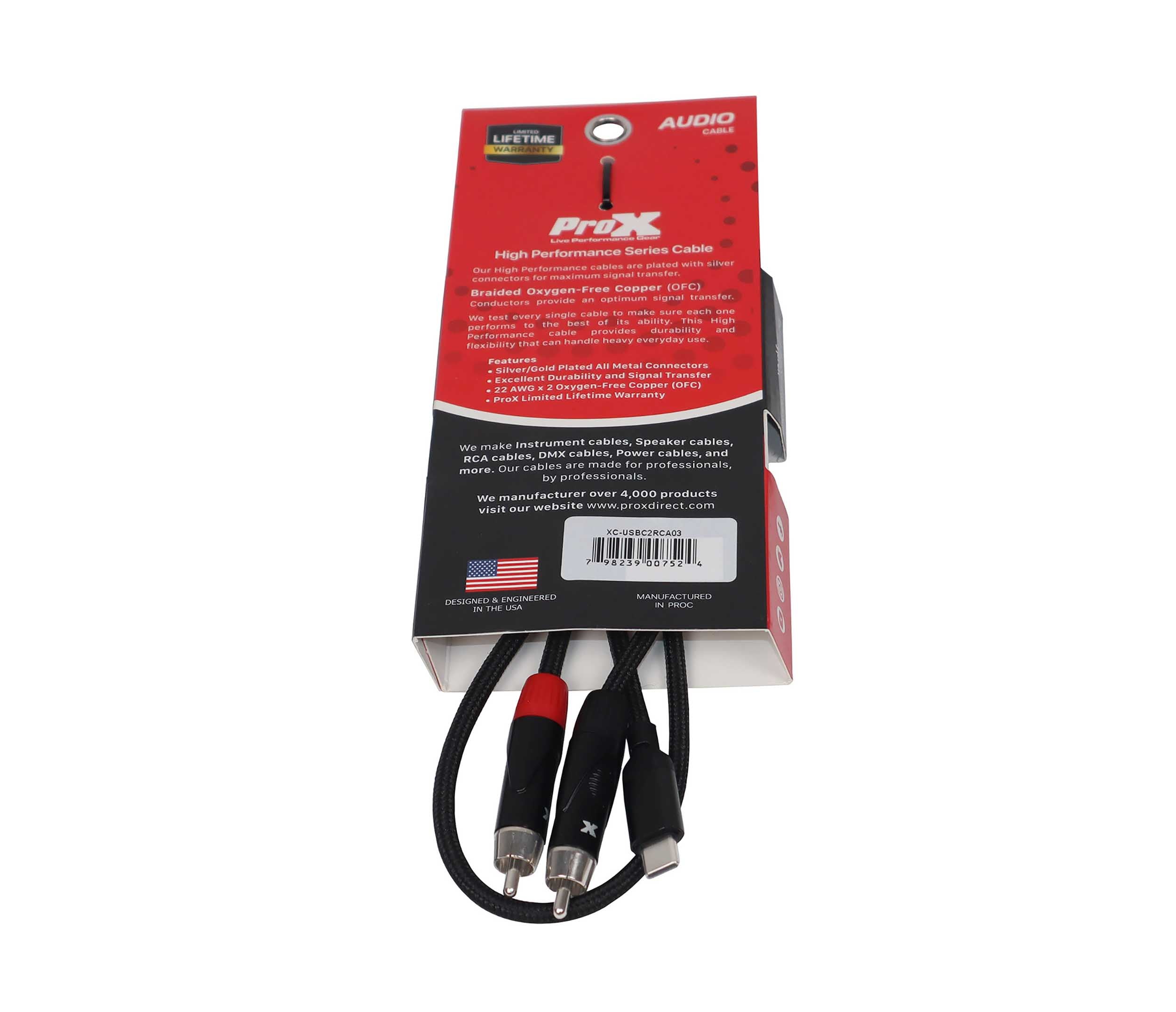ProX XC-USBC2RCA03 USB-C to Dual RCA Audio Cable - 3 Feet by ProX Cases