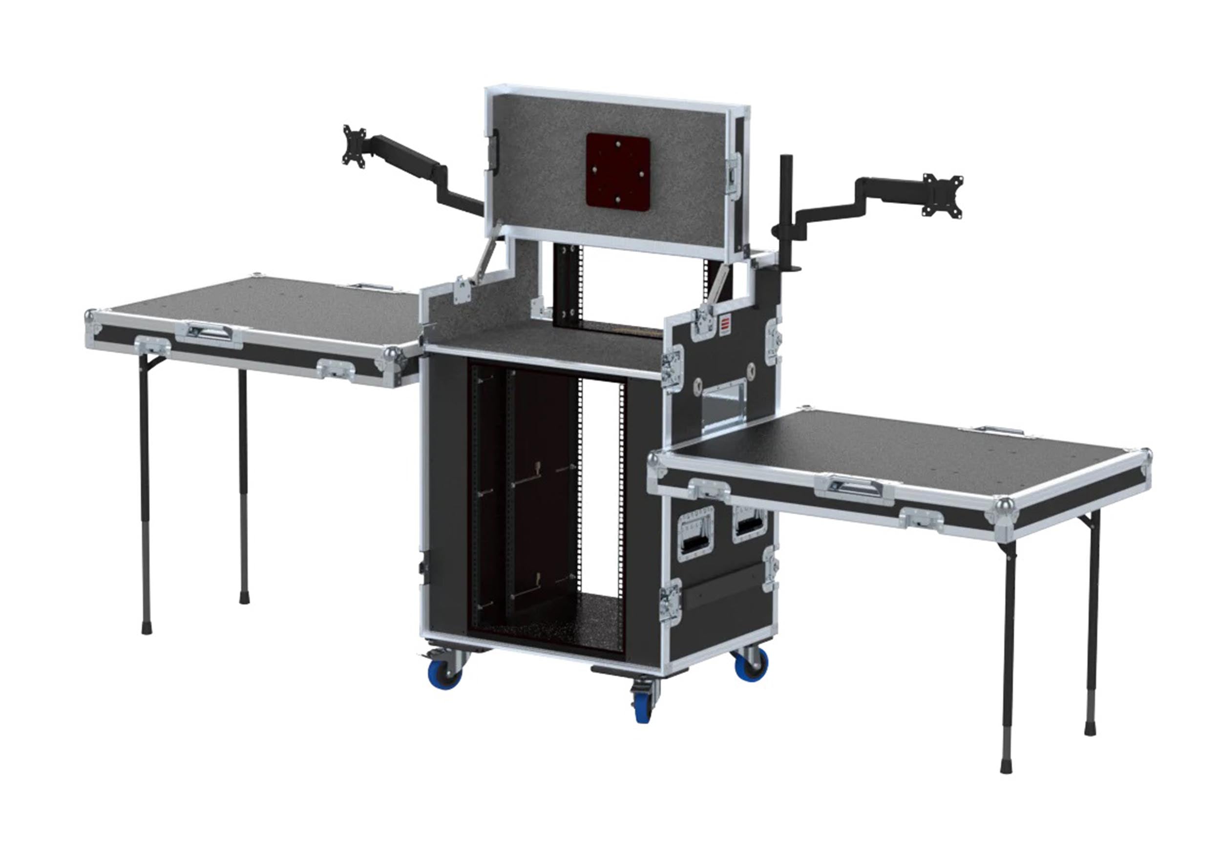 Santosom XSM-AV16UW OPTO FC Regie PRO-3A Workstation System with 16U Rack Space, Dual Side Tables & Triple Monitor Setup by Santosom