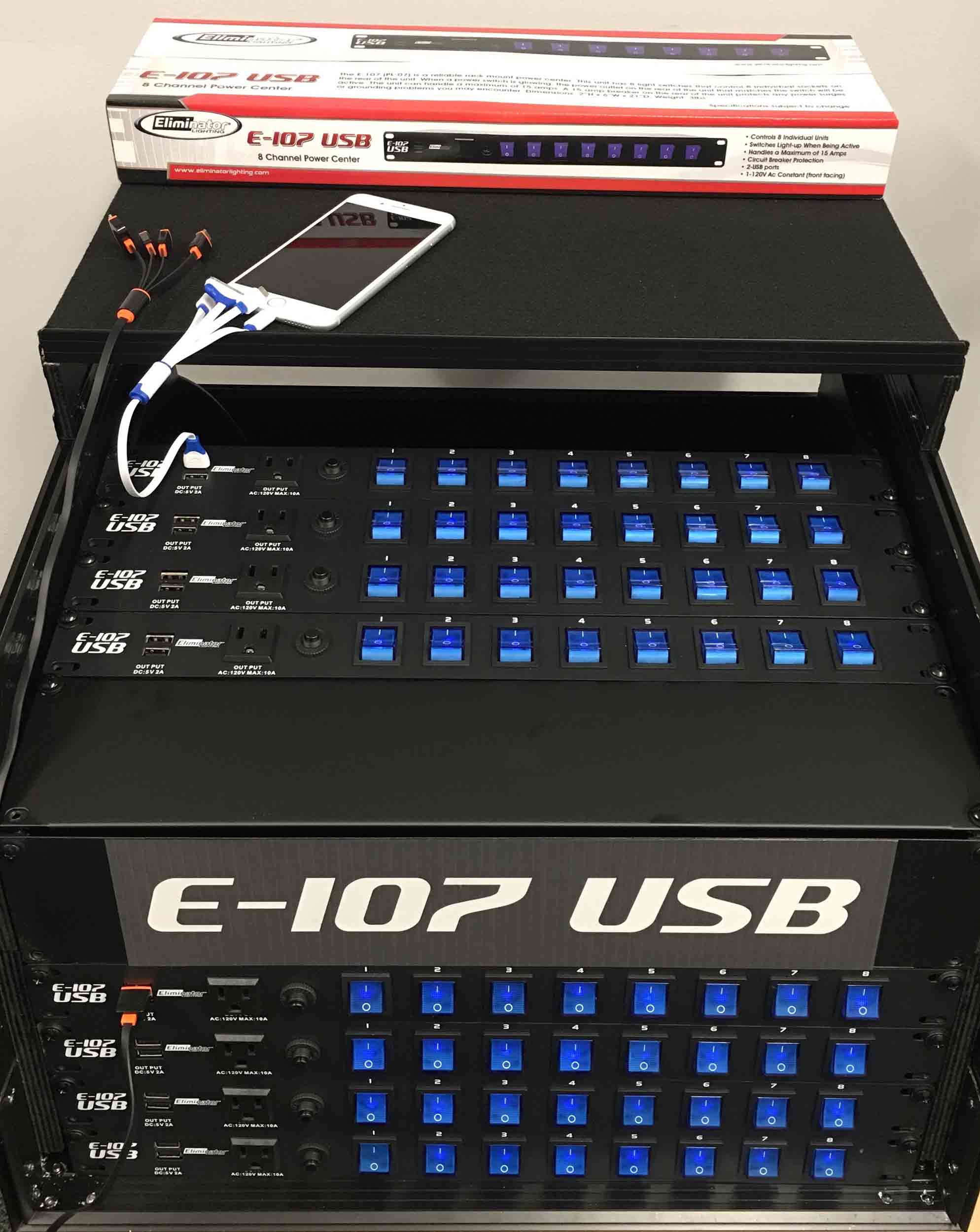 C-Stock Scratch & Dent: Eliminator Lighting E-107USB, 8 Channels Rack Mount Power Center by Eliminator Lighting