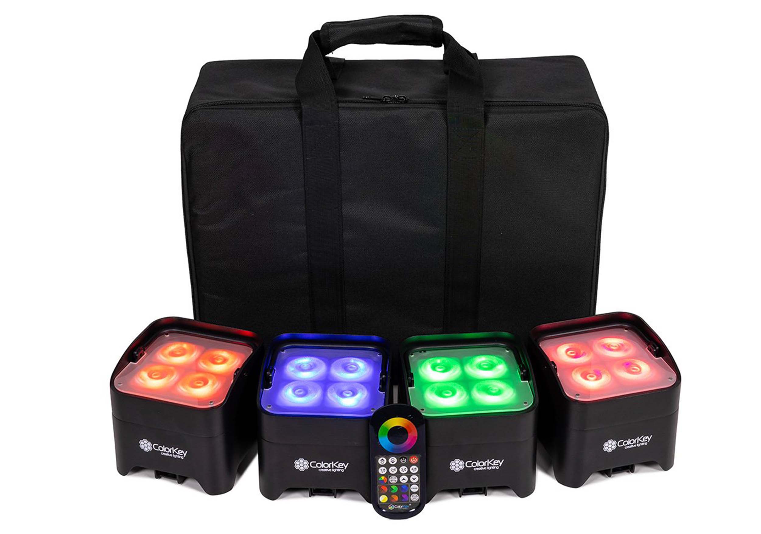 ColorKey CKU-6224 MobilePar Mini Hex 4 MKII Wireless Battery RGBAW+UV LED Fixture Set with Carry Case (4 Packs) by ColorKey