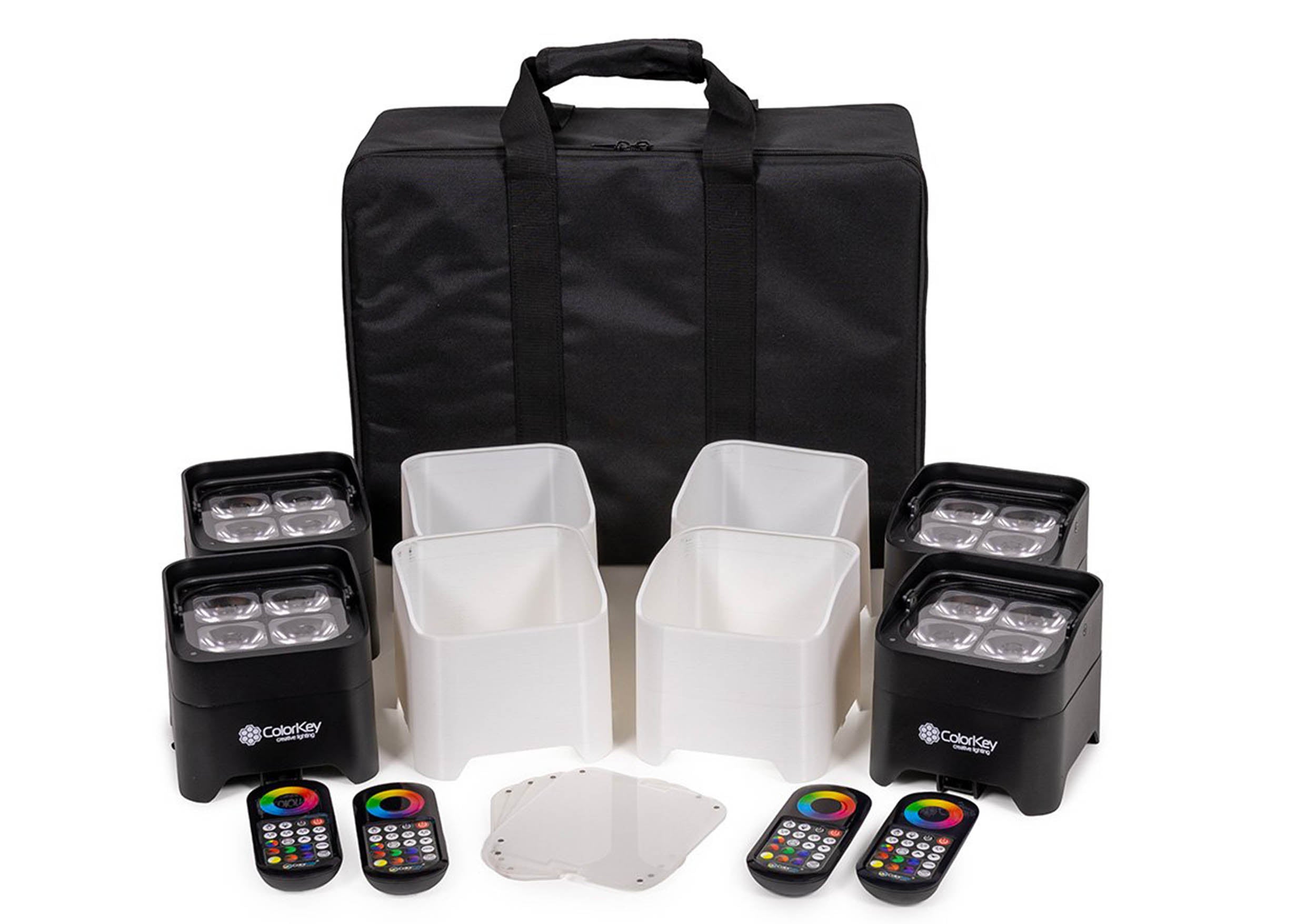 ColorKey CKU-6224 MobilePar Mini Hex 4 MKII Wireless Battery RGBAW+UV LED Fixture Set with Carry Case (4 Packs) by ColorKey