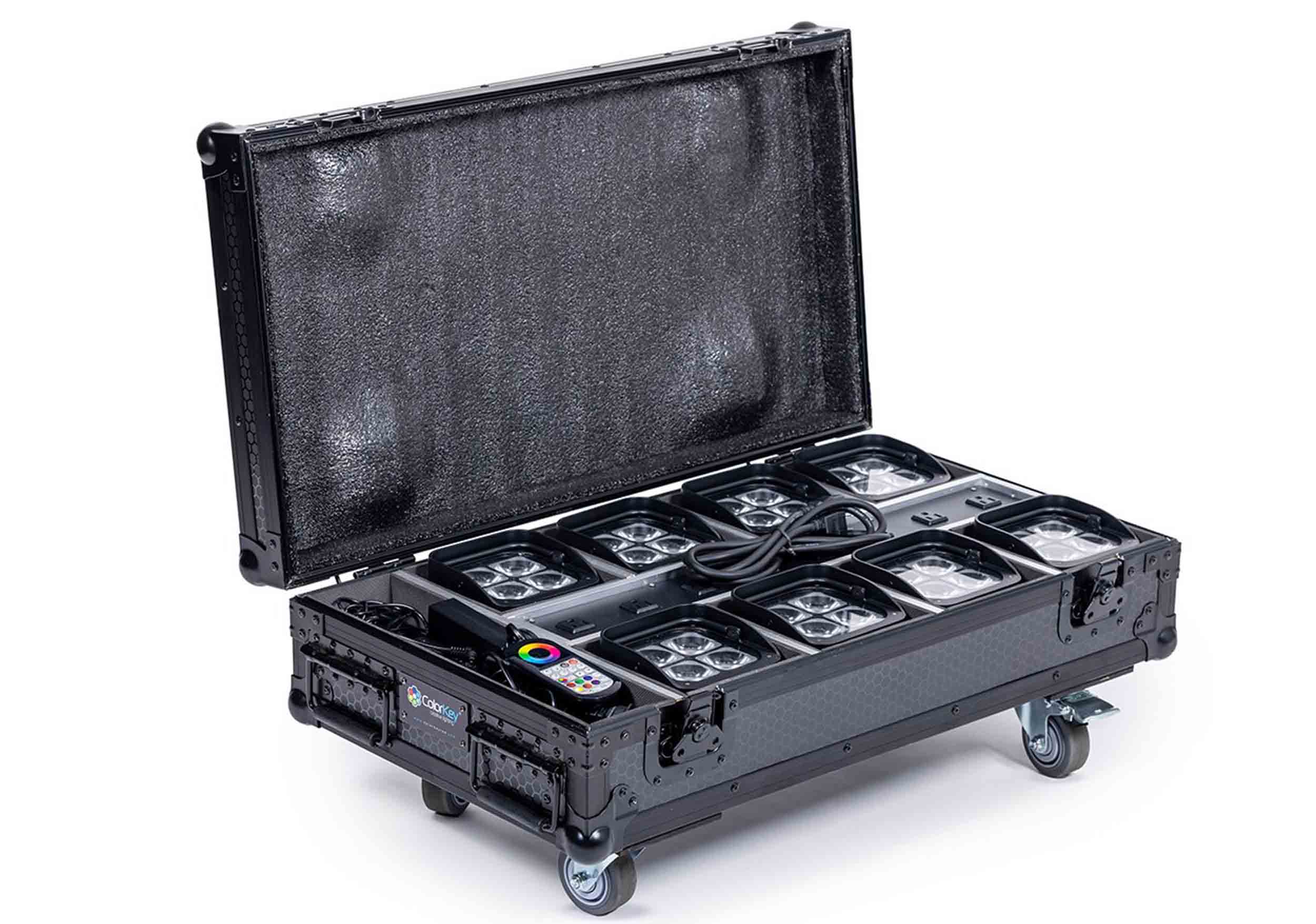 ColorKey CKU-6228-KIT MobilePar Mini HEX 4 MKII, 8-Pack Battery Powered RGBAW-UV LED Bundle with Charging Road Case by ColorKey