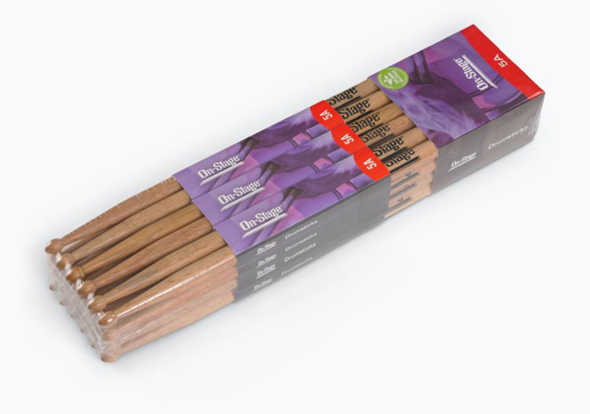 On-Stage HW5A Wood Tip Hickory Drum Sticks - 12 Pair by On-Stage