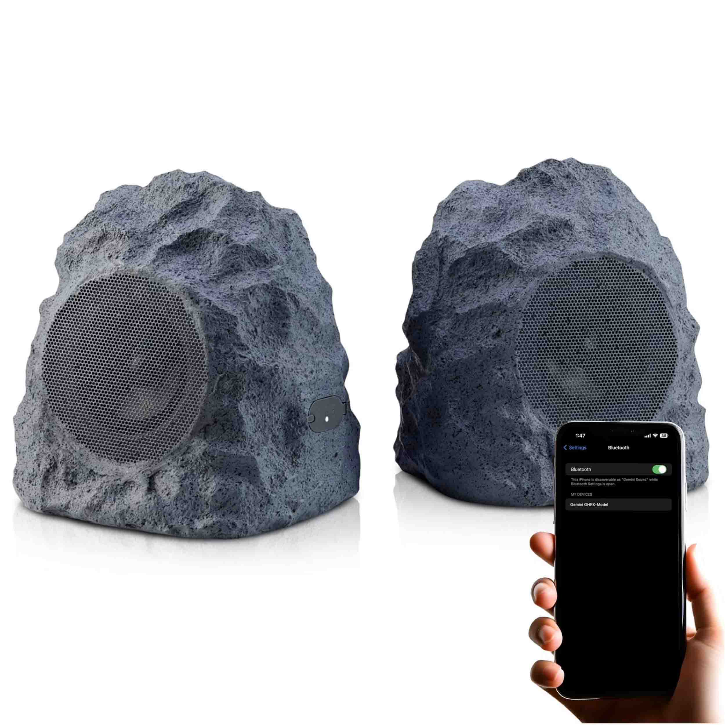 Gemini Sound GHRK-400-PR Pair of 4" Rechargeable Bluetooth Outdoor Rock Speakers with TWS Linking by Gemini Sound