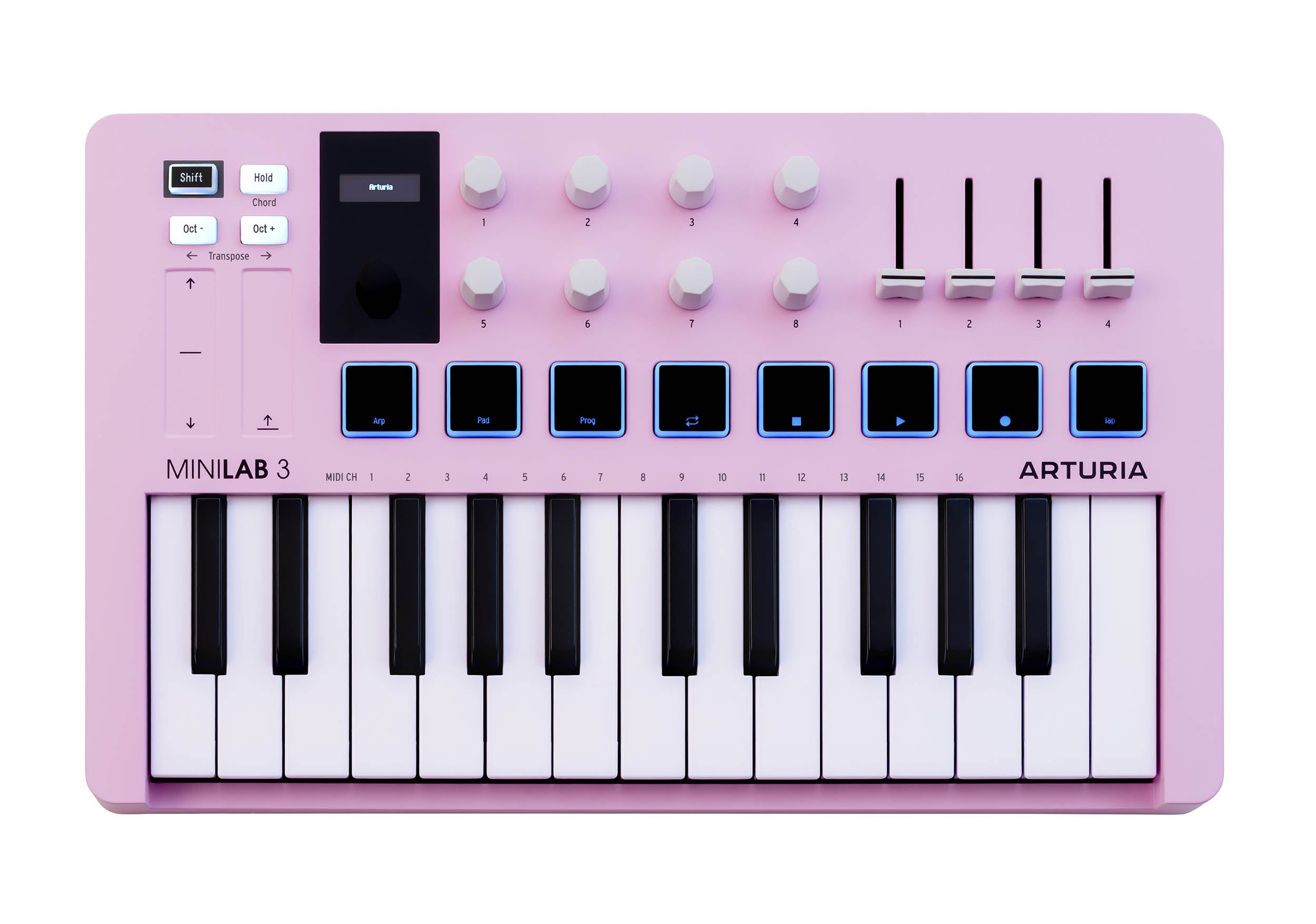 Arturia MiniLab 3, 25-Key USB MIDI Keyboard Controller with RGB Pads and Analog Lab Software - Rose Quartz and Aquamarine Finishes by ARTURIA