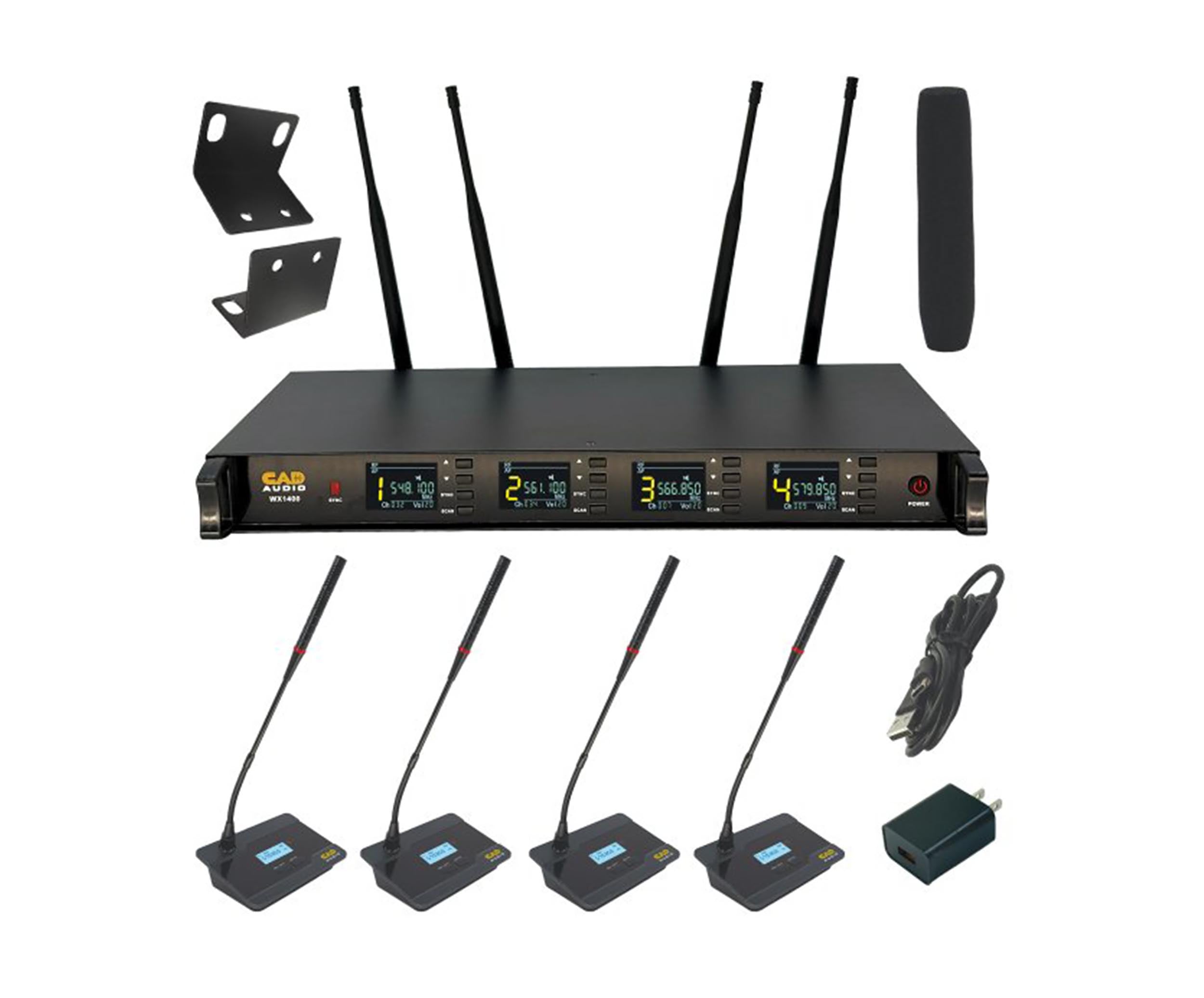 CAD Audio WX1400GN 4 Channel Wireless Gooseneck Microphone System - 550 to 590 MHz by CAD Audio