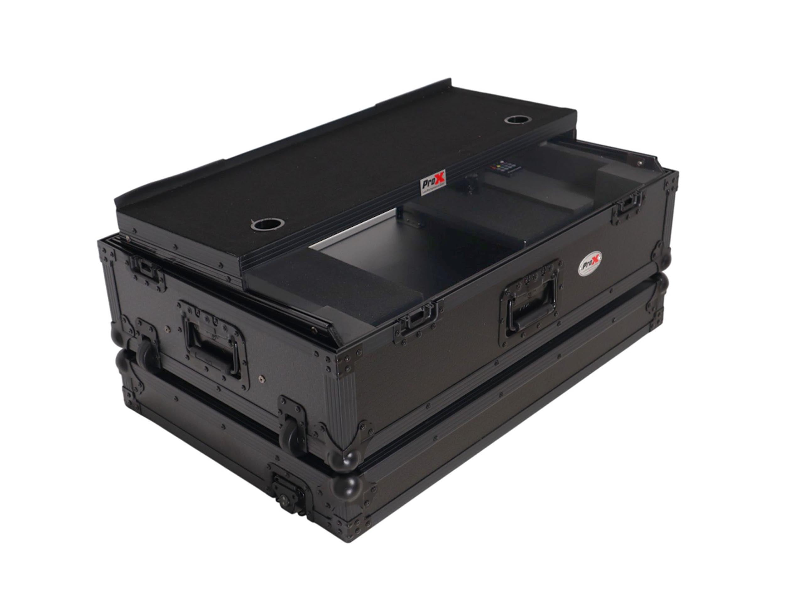 ProX XS-U2915WLTBL2ULED Flight Road Case for Pioneer DDJ-FLX10, REV5 and REV7 DJ Controller with Laptop Shelf Wheels LED Black Finish - 2 RU by ProX Live Performance Gear