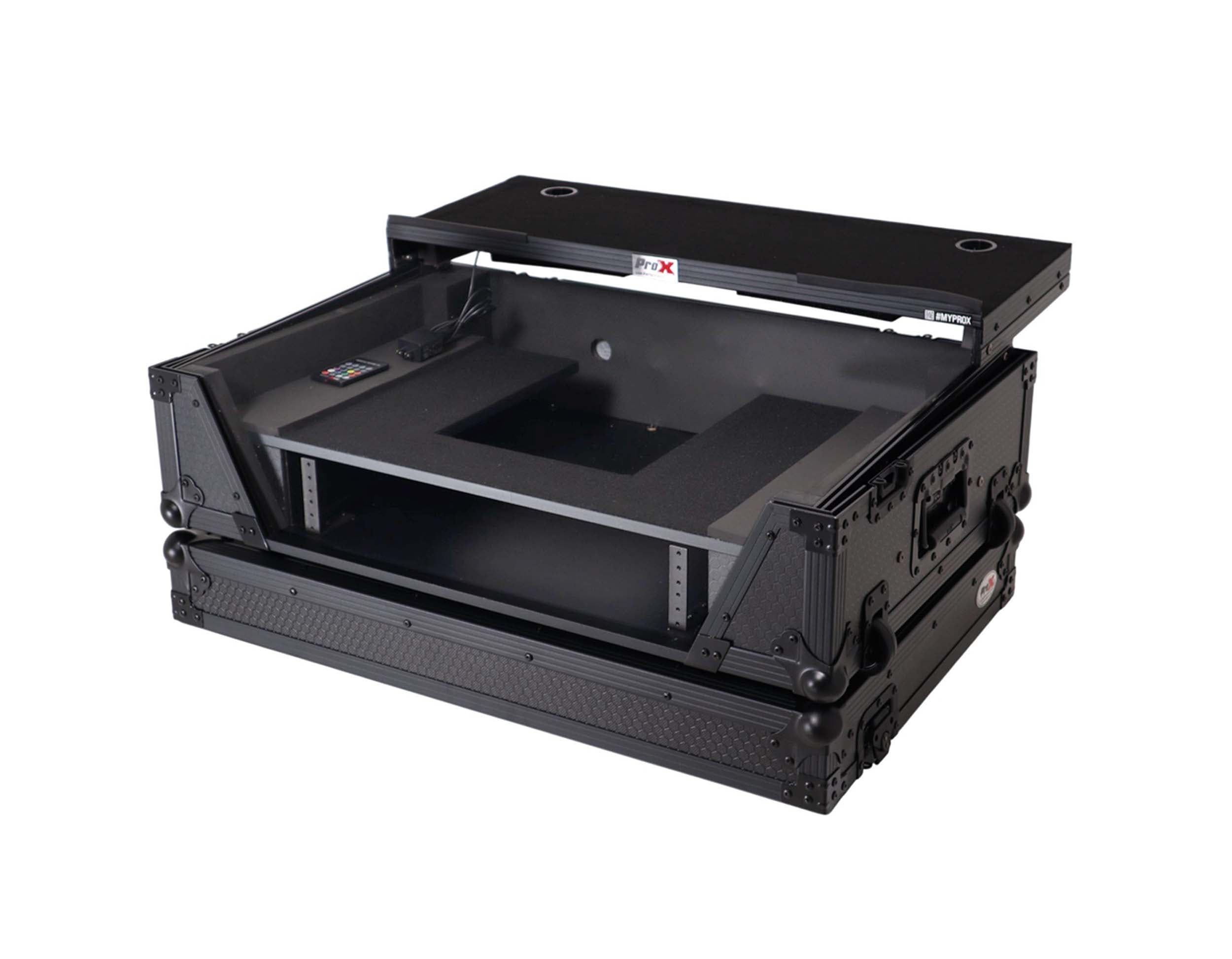 ProX XS-U2915WLTBL2ULED Flight Road Case for Pioneer DDJ-FLX10, REV5 and REV7 DJ Controller with Laptop Shelf Wheels LED Black Finish - 2 RU by ProX Live Performance Gear