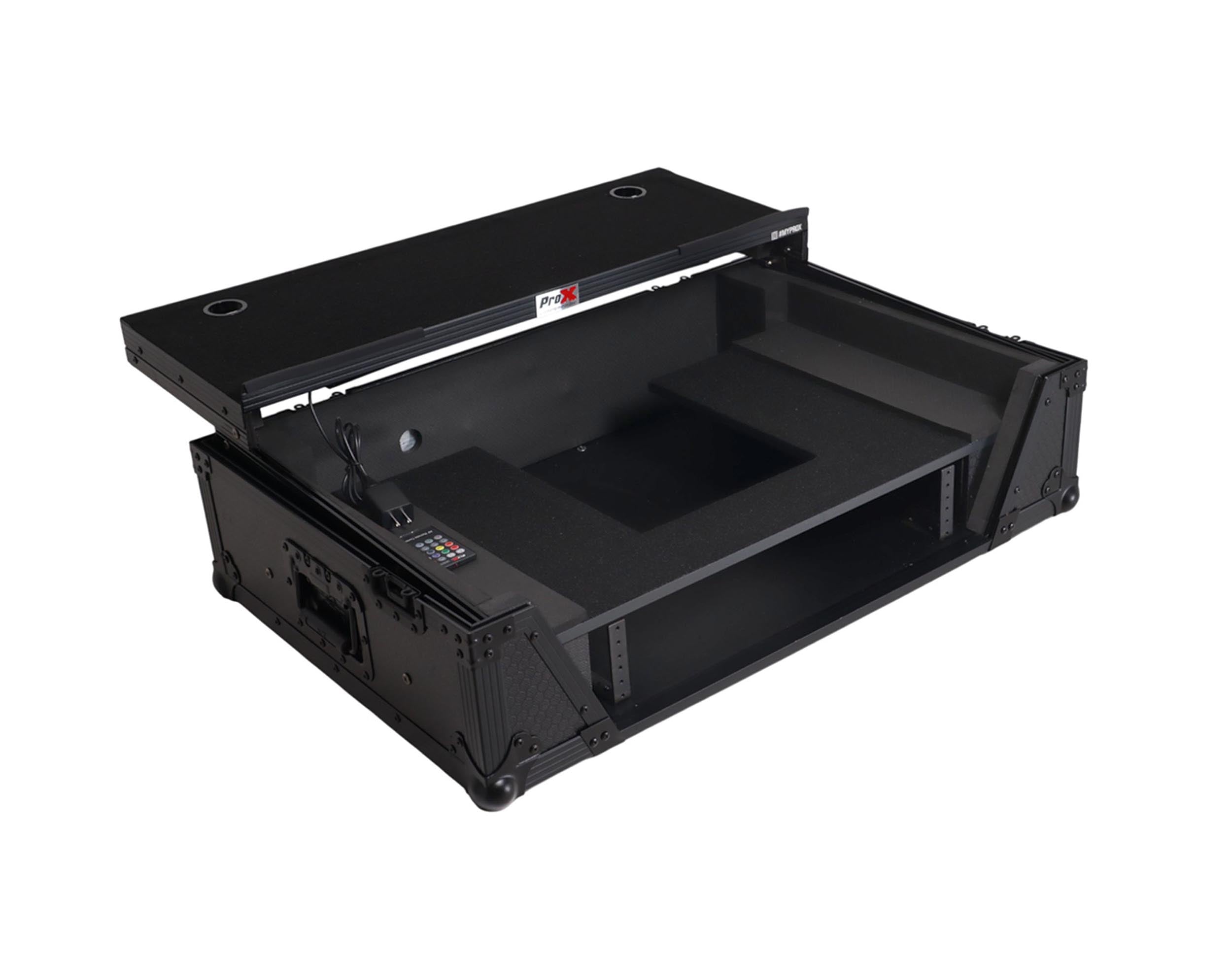 ProX XS-U2915WLTBL2ULED Flight Road Case for Pioneer DDJ-FLX10, REV5 and REV7 DJ Controller with Laptop Shelf Wheels LED Black Finish - 2 RU by ProX Live Performance Gear