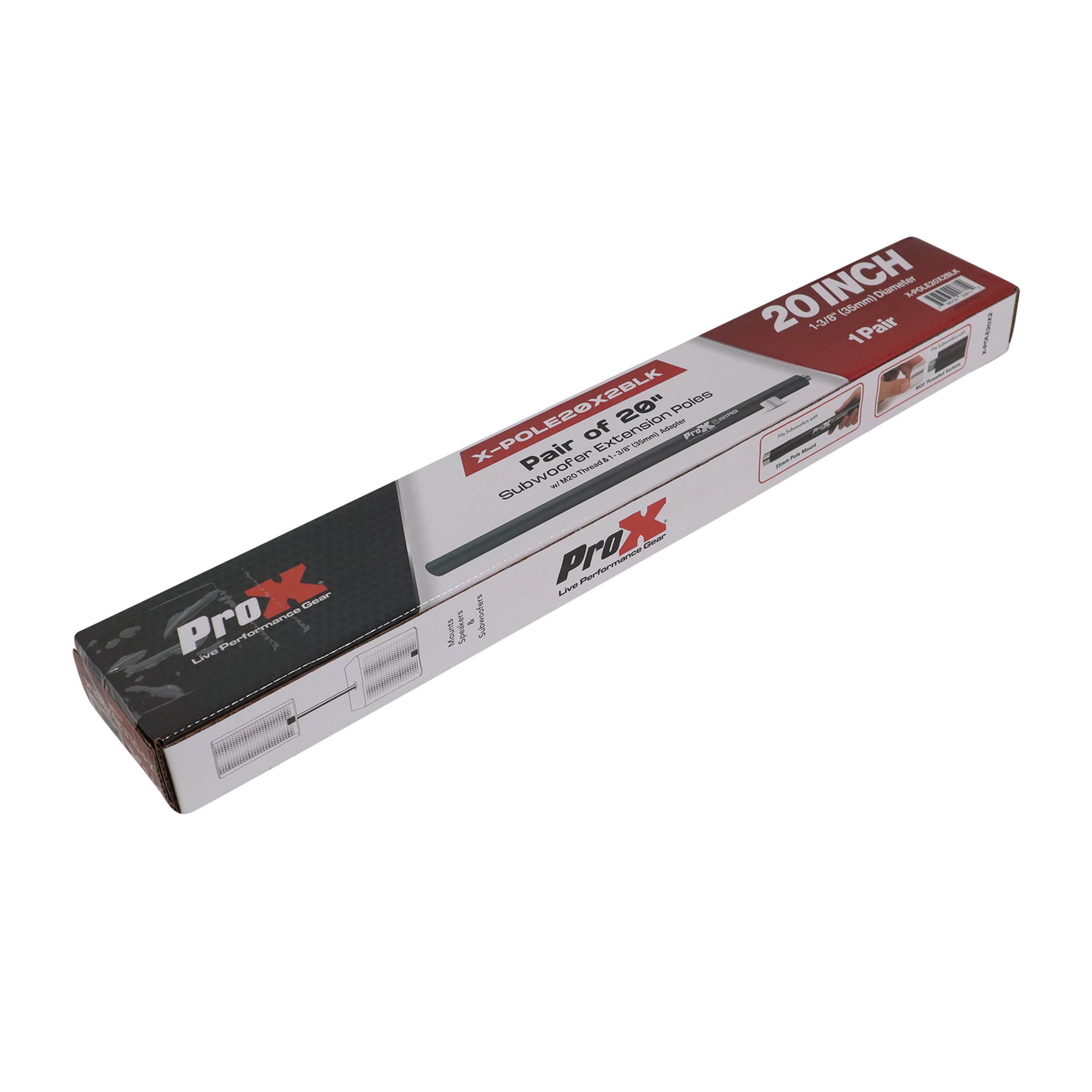 ProX X-POLE20X2BLK 20" Set of 2 Speaker Extension Poles with M20 Thread - Black by ProX