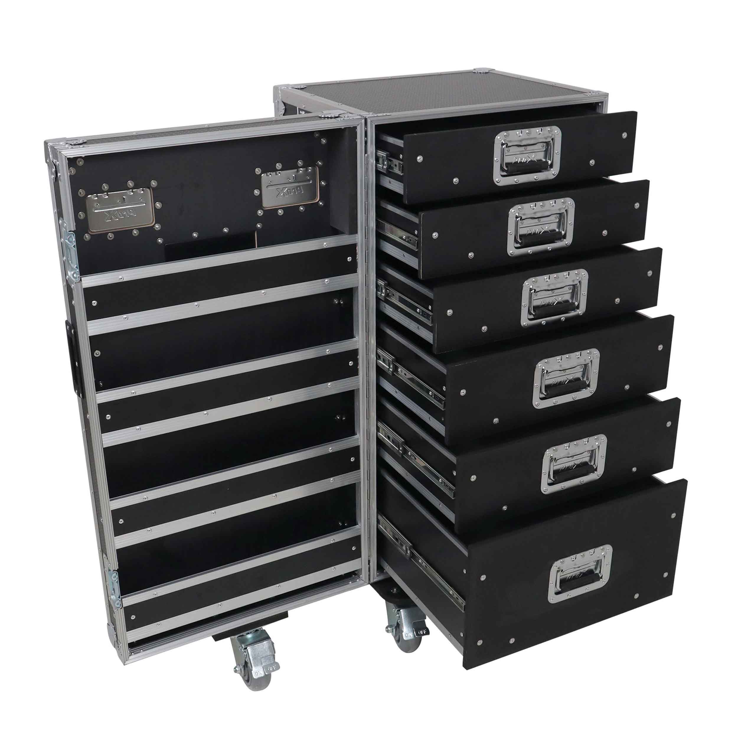 ProX XS-6DTWPULZAR ATA Flight-Style Workbox with 6 Utility Drawers, Hinged Door and 5" Casters by ProX Cases