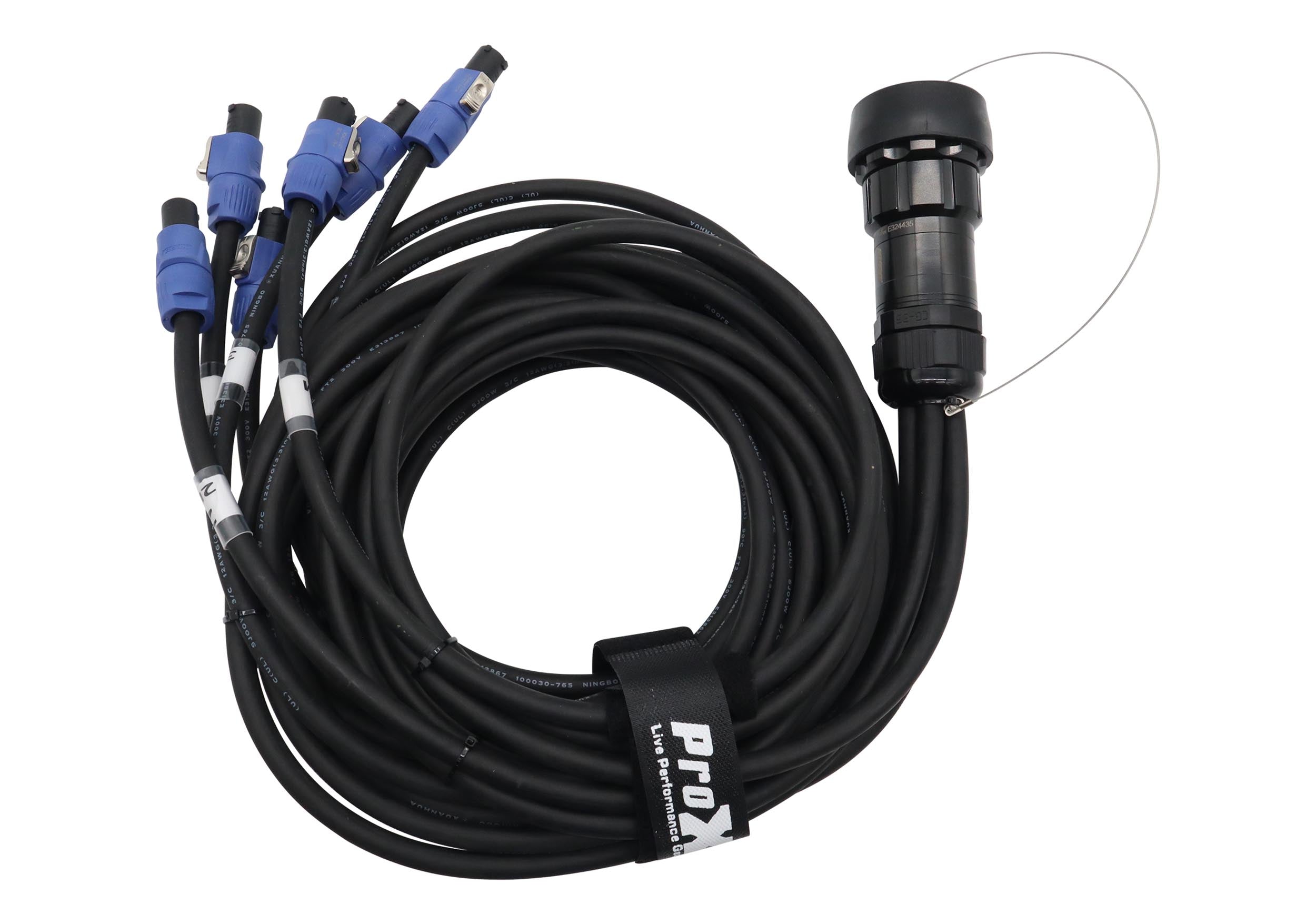 ProX XC-P19PM6XPWB-CYDUO 19-Pin to 6x PowerCON Blue Breakout Cable Set - 12AWG SJOOW, 2x 6ft, 2x 10ft, 2x 16ft by ProX Cables