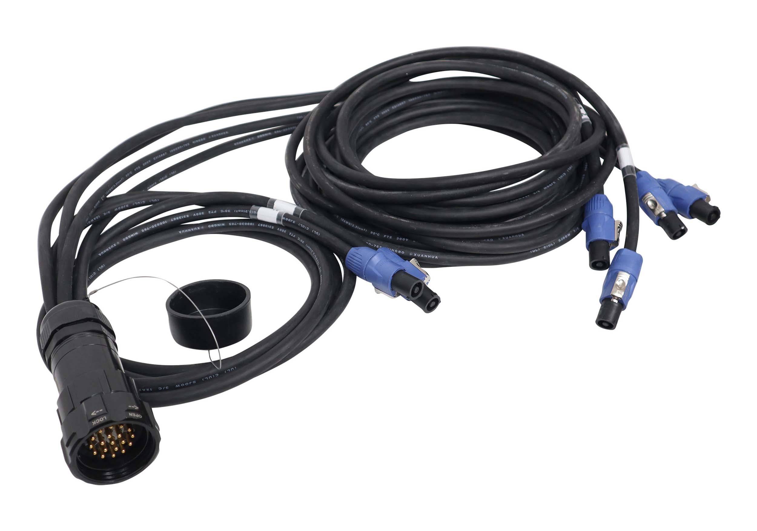 ProX XC-P19PM6XPWB-CYDUO 19-Pin to 6x PowerCON Blue Breakout Cable Set - 12AWG SJOOW, 2x 6ft, 2x 10ft, 2x 16ft by ProX Cables