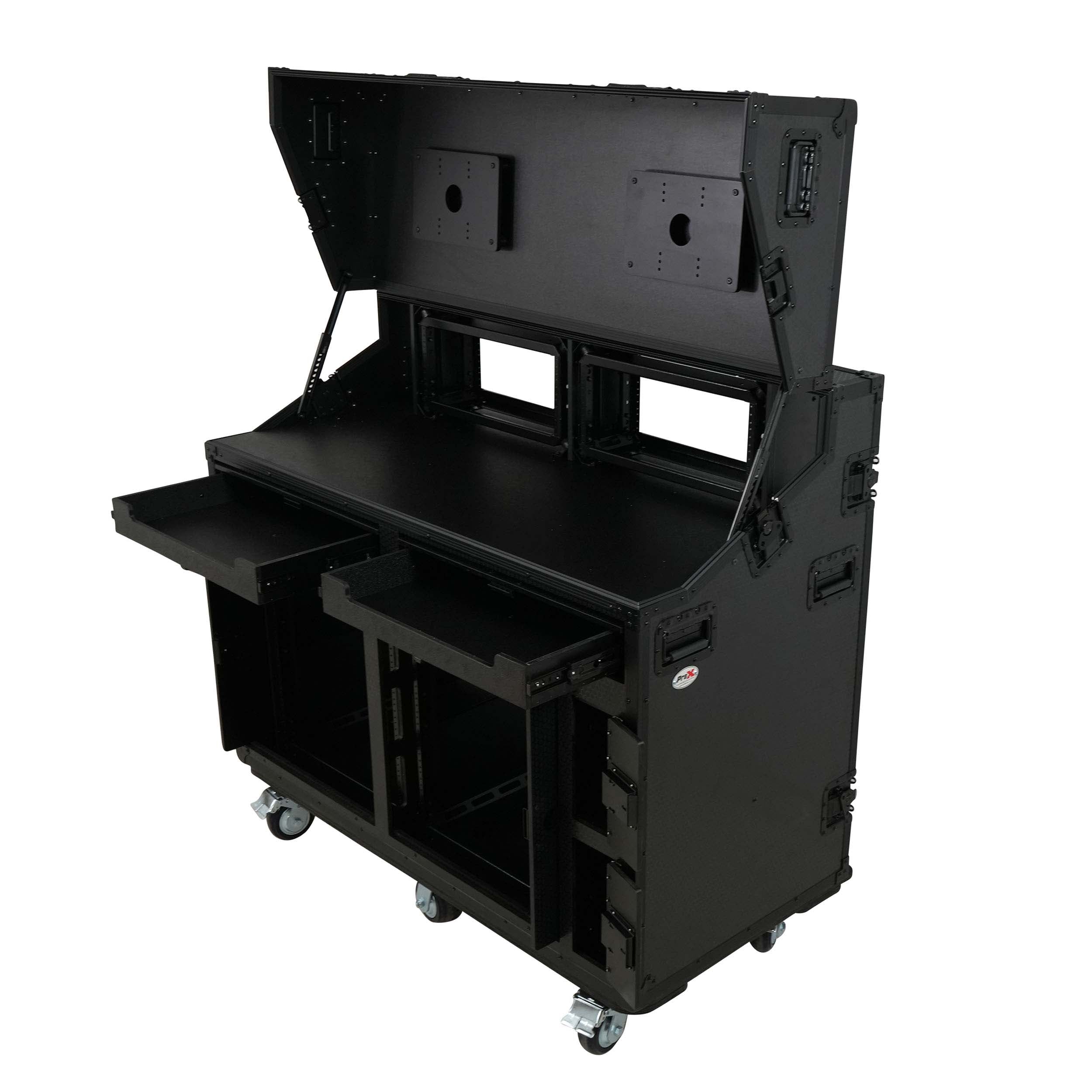 ProX XS-SLAM2X12U4U PRADO Mobile AV Workstation Case with Slam Doors and 2x 12U, 2x 4U Racks by ProX Cases
