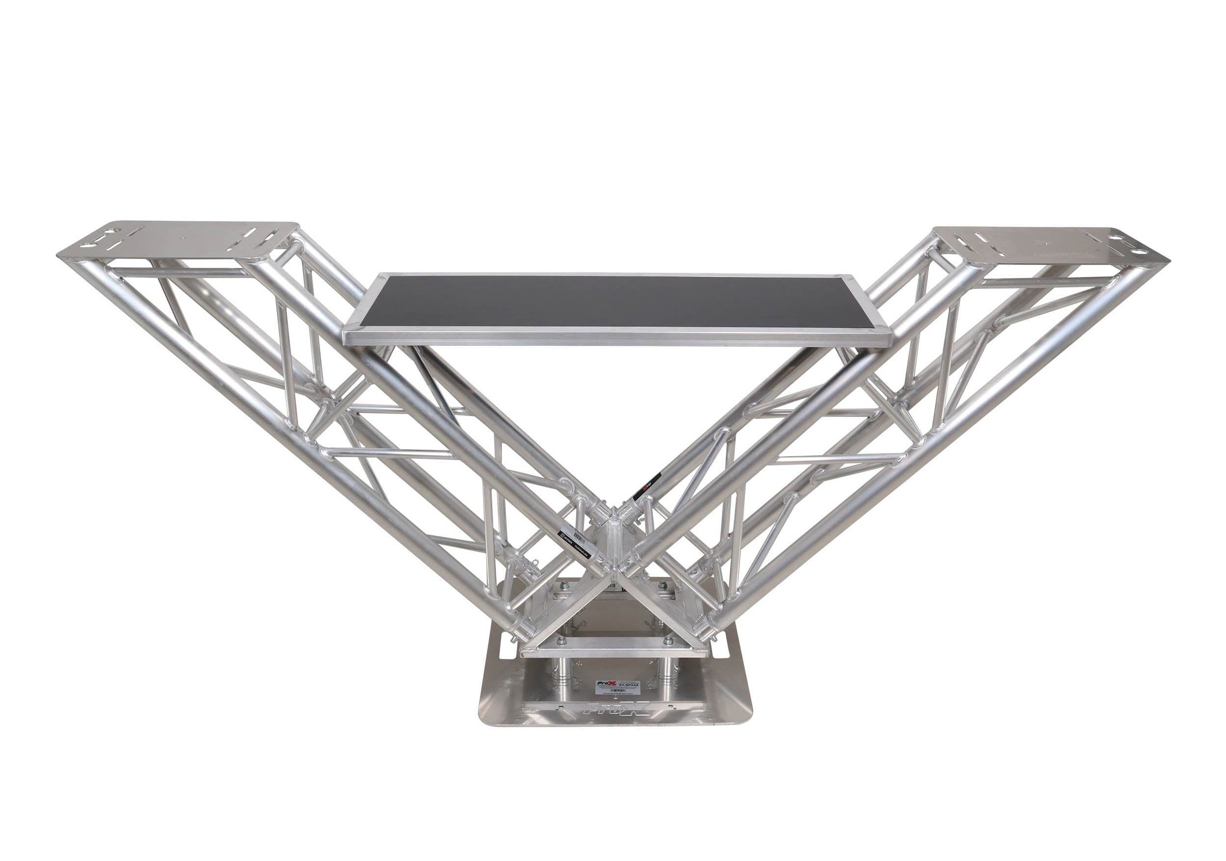 ProX XT-VERRAZANO24 V-Shape Aluminum Truss DJ Table with Elevated Monitor Shelves and 24" Base Plate