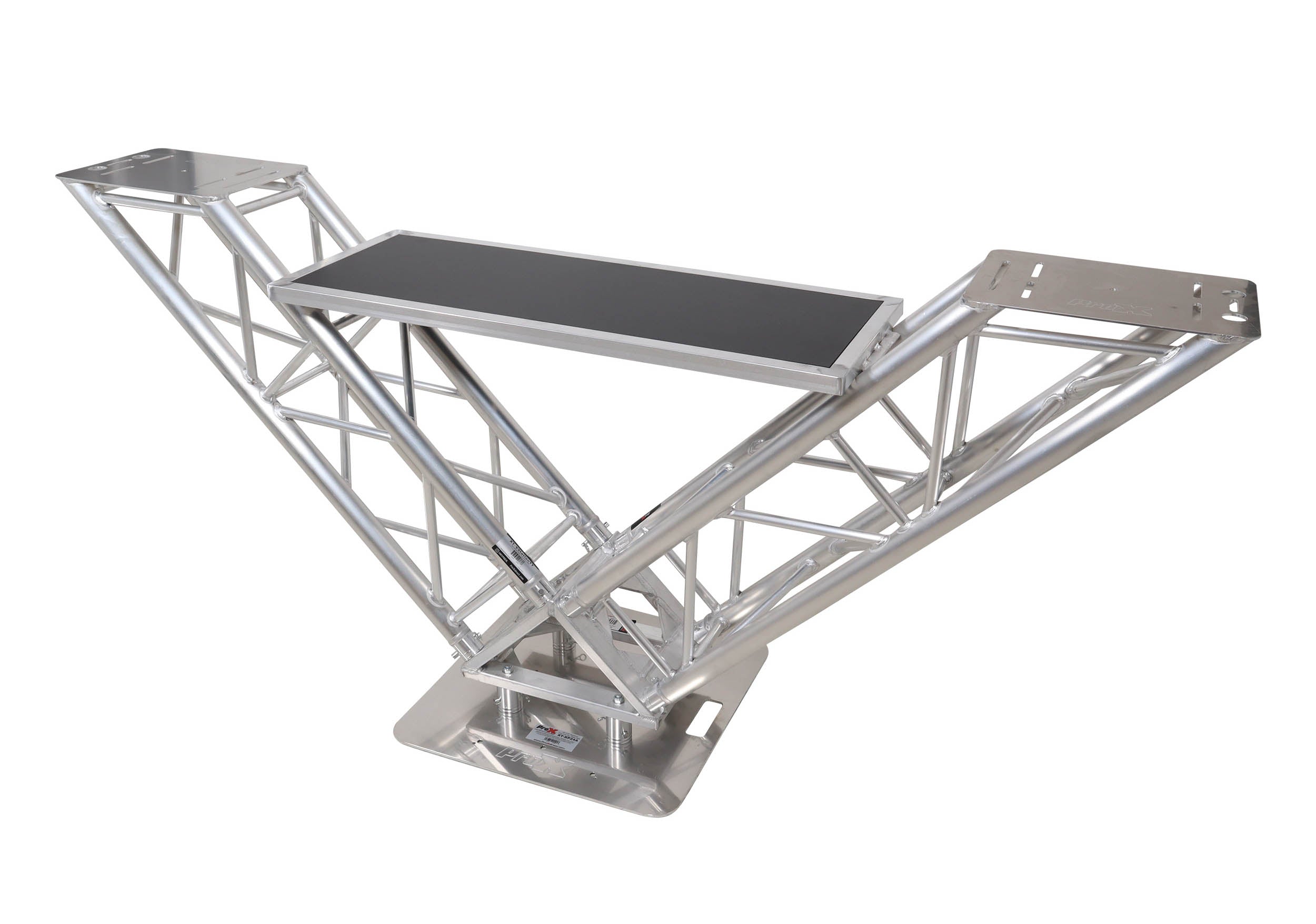 ProX XT-VERRAZANO24 V-Shape Aluminum Truss DJ Table with Elevated Monitor Shelves and 24" Base Plate
