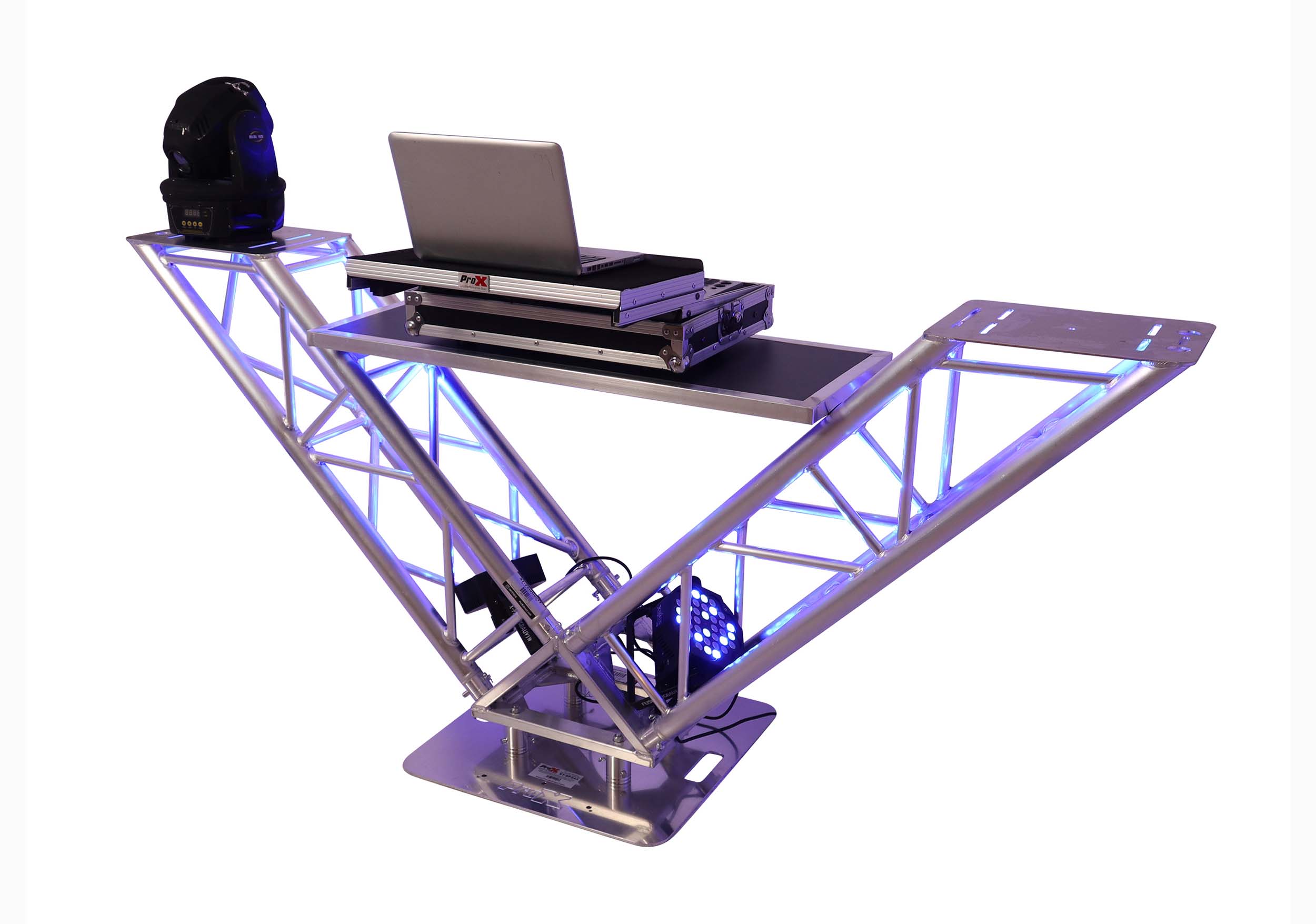 ProX XT-VERRAZANO24 V-Shape Aluminum Truss DJ Table with Elevated Monitor Shelves and 24" Base Plate