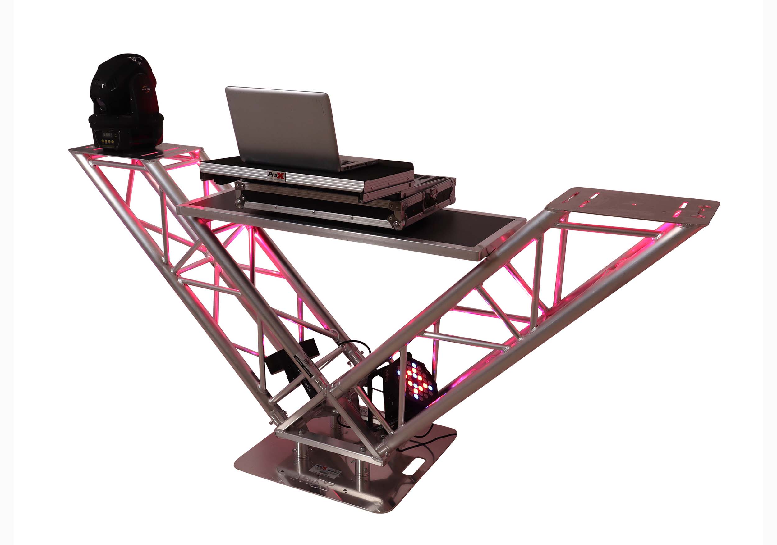 ProX XT-VERRAZANO24 V-Shape Aluminum Truss DJ Table with Elevated Monitor Shelves and 24" Base Plate