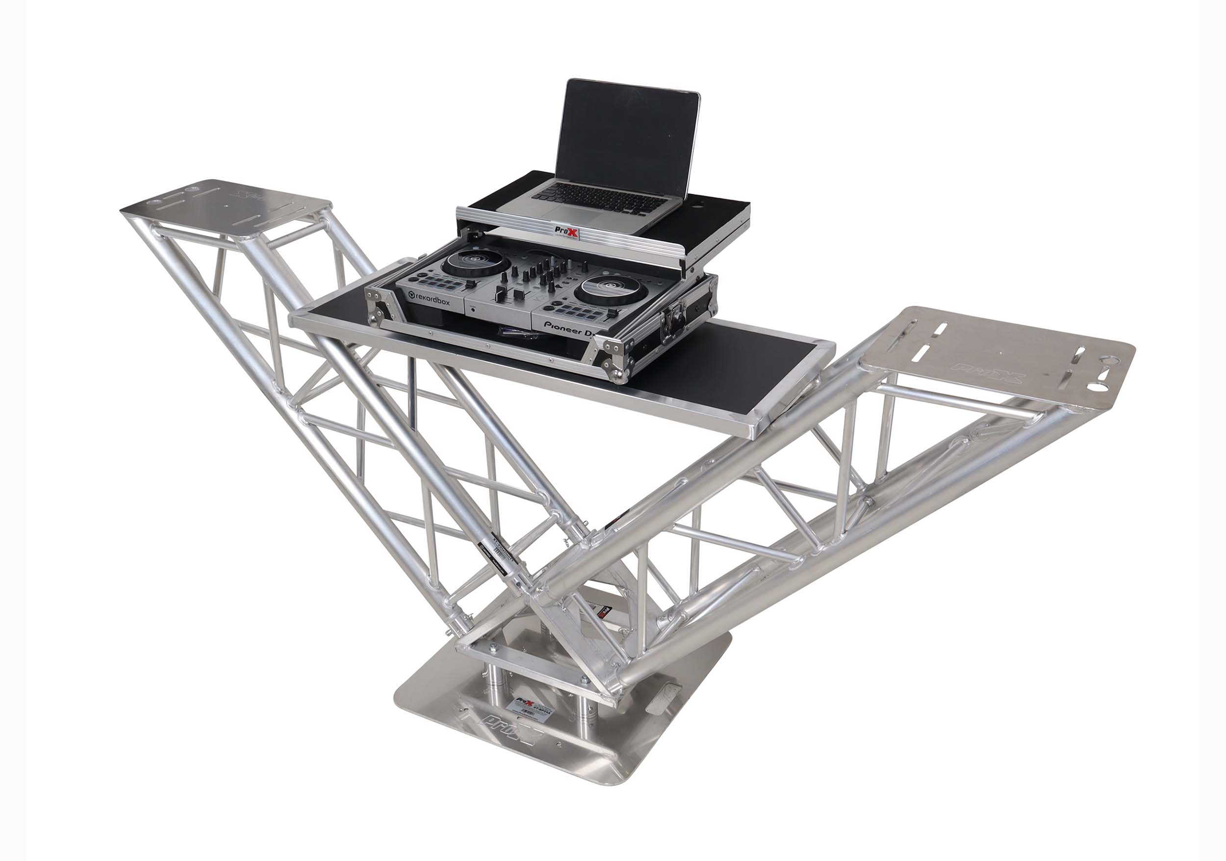 ProX XT-VERRAZANO24 V-Shape Aluminum Truss DJ Table with Elevated Monitor Shelves and 24" Base Plate
