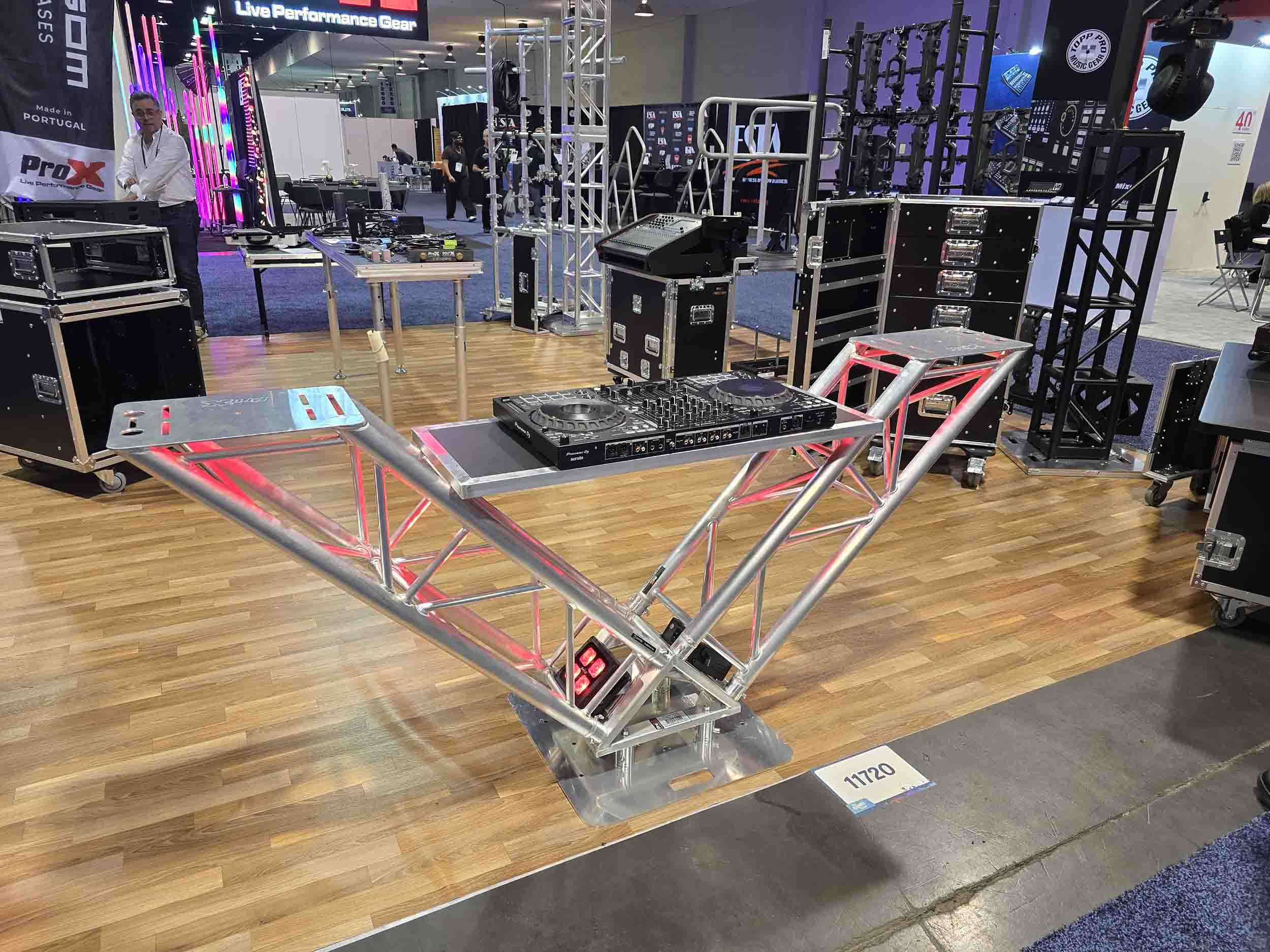 ProX XT-VERRAZANO24 V-Shape Aluminum Truss DJ Table with Elevated Monitor Shelves and 24" Base Plate