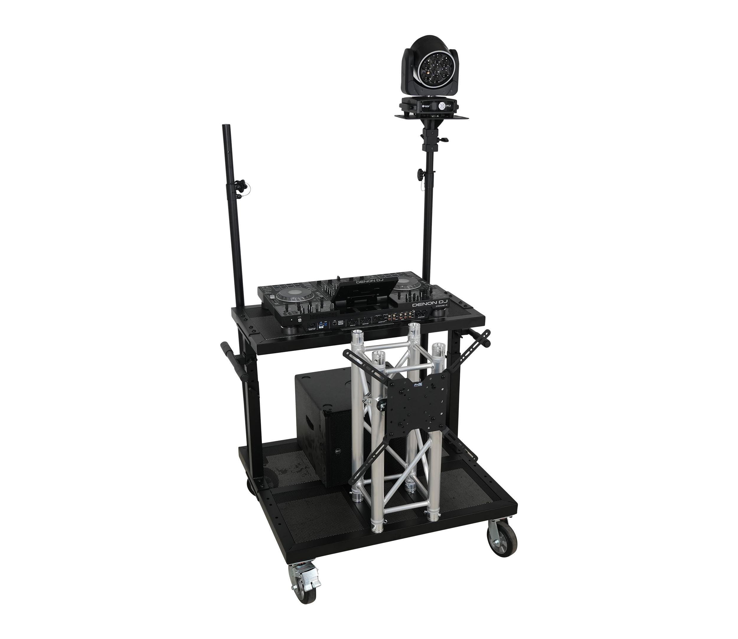 ProX X-BeatWagon Multi-Function Rolling Performance Station with Adjustable Shelf and F34 Truss Compatibility