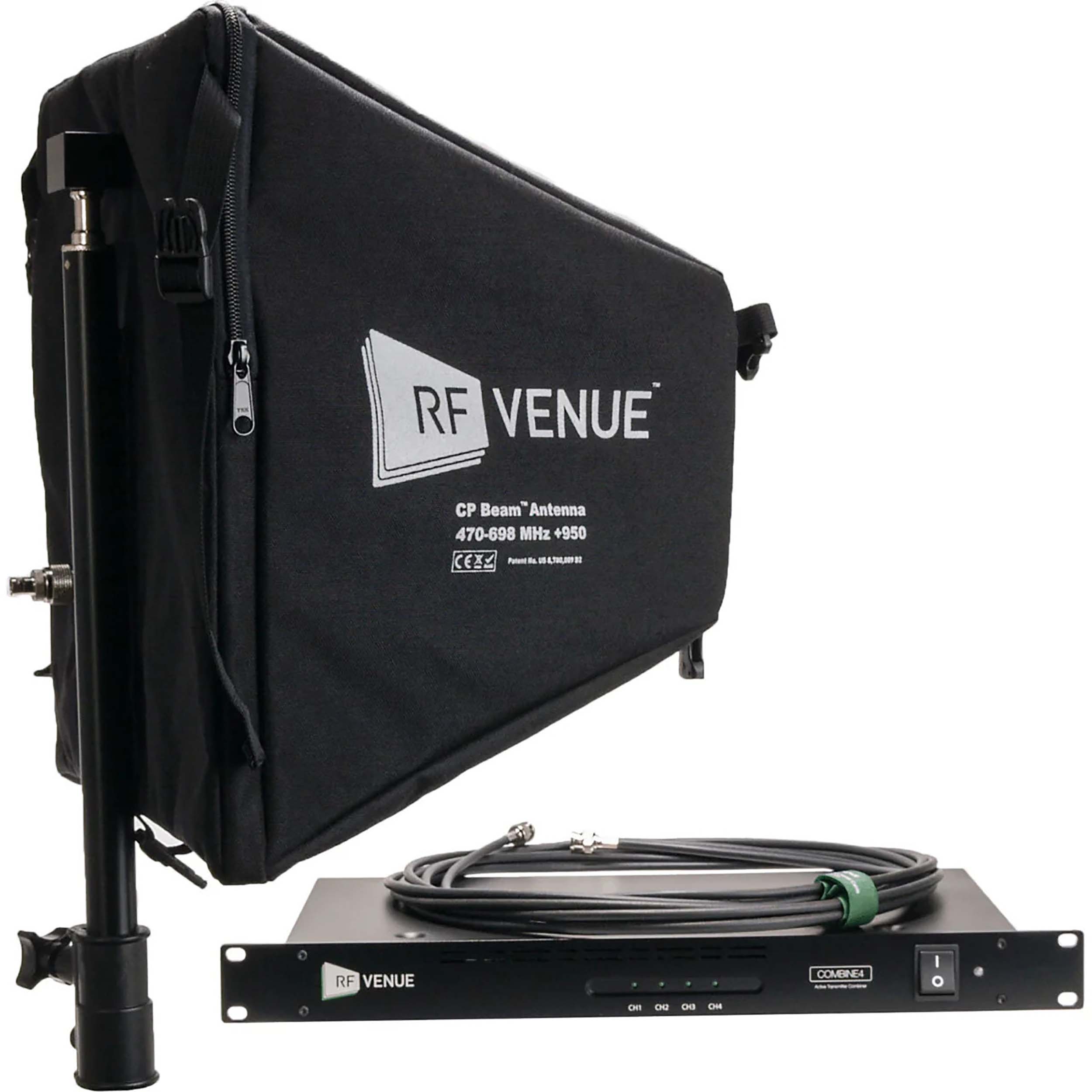 RF Venue COMB4CPB 4-Channel Antenna Combiner Bundle with CP Beam Antenna and Cables