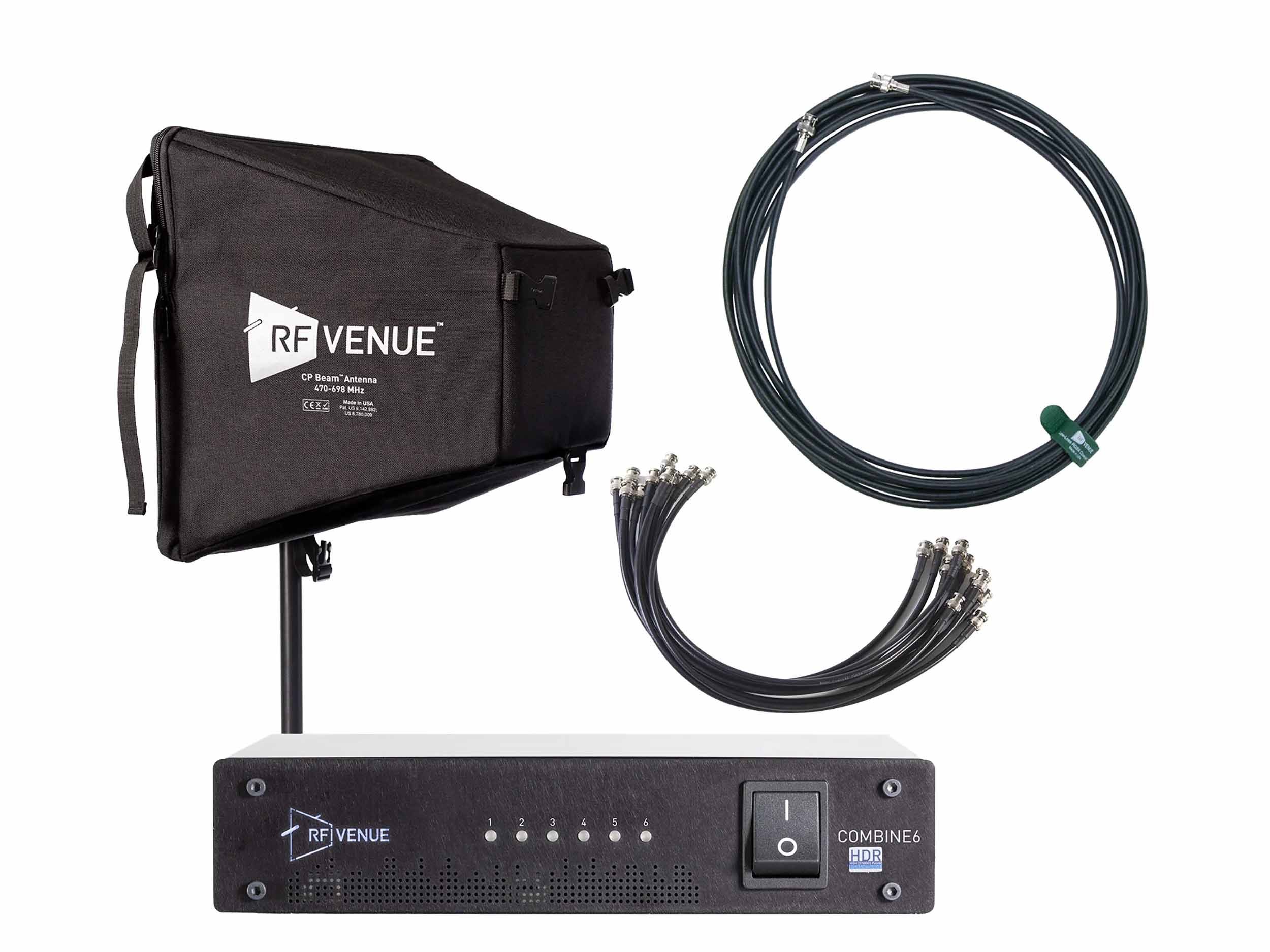 RF Venue COMB6CPB HDR 6-Channel IEM Transmitter Combiner with CP Beam Antenna – Black