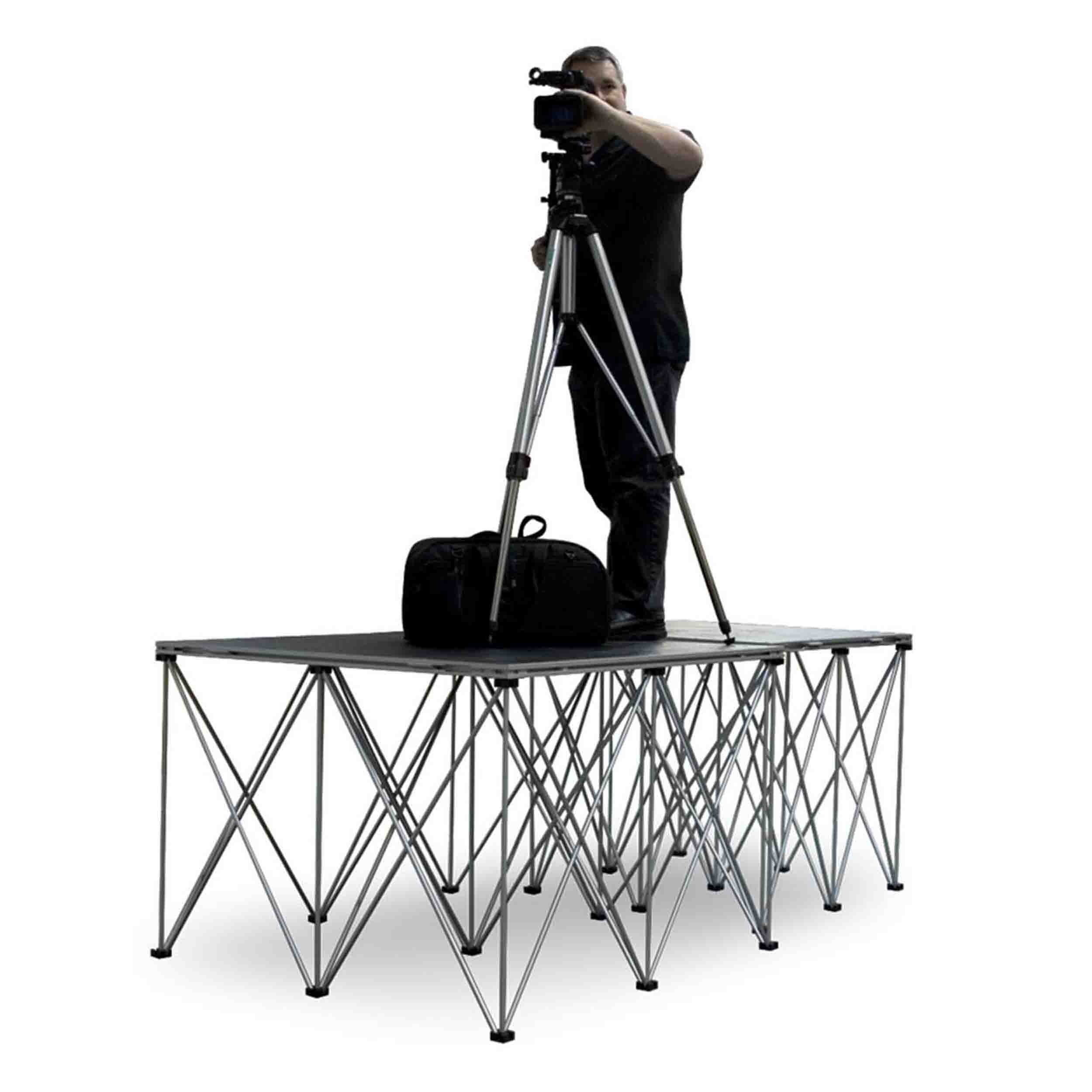 IntelliStage IS2CAMERA16C, Dual 4FT x 4FT Stage Camera Platform with 16" Folding Aluminum Risers - Gray Carpet Finish