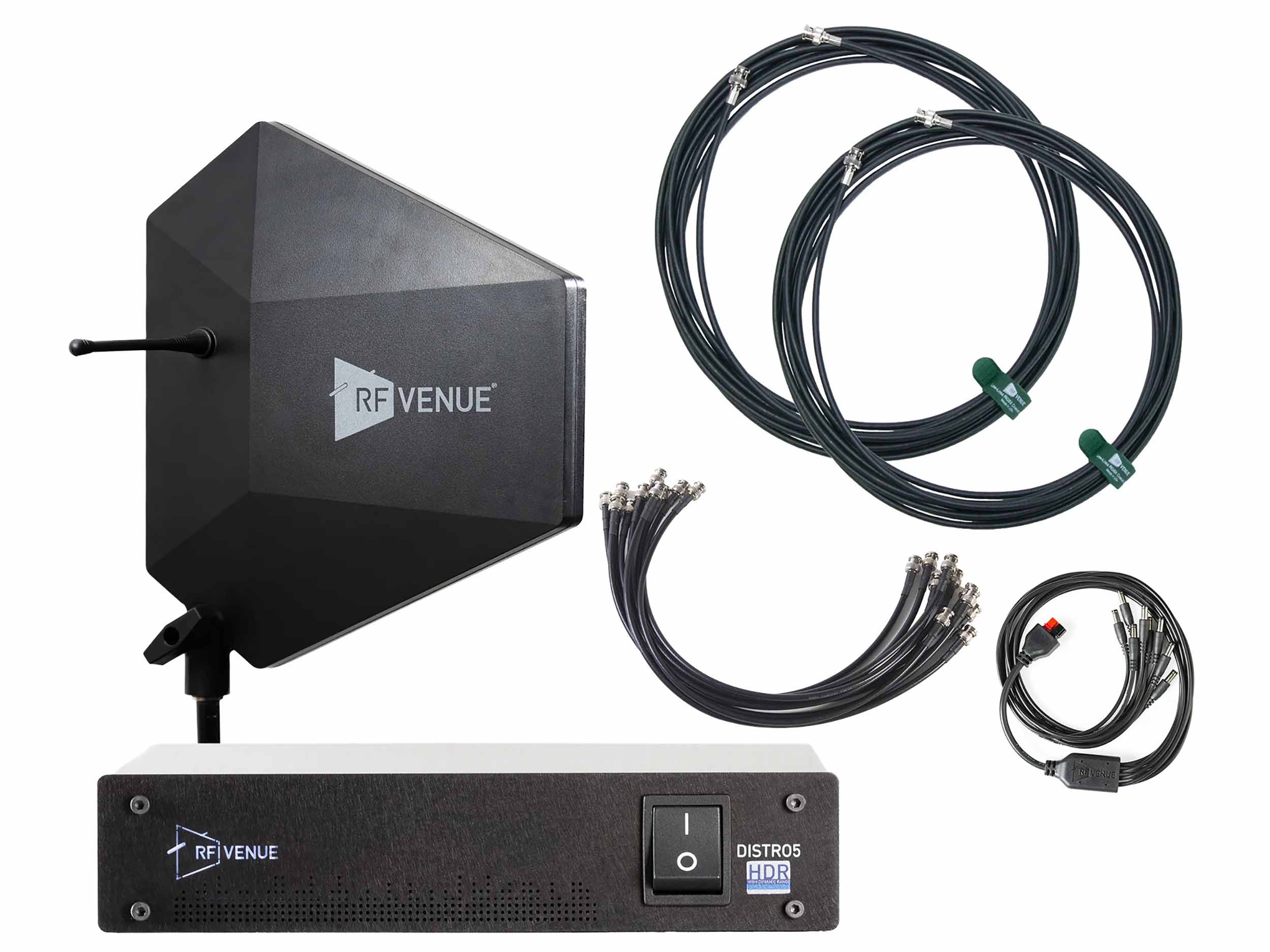 RF Venue DFIN-IPXD5 Diversity Fin IPX Antenna and DISTRO5 HDR 5-Channel Wireless Microphone Upgrade Bundle