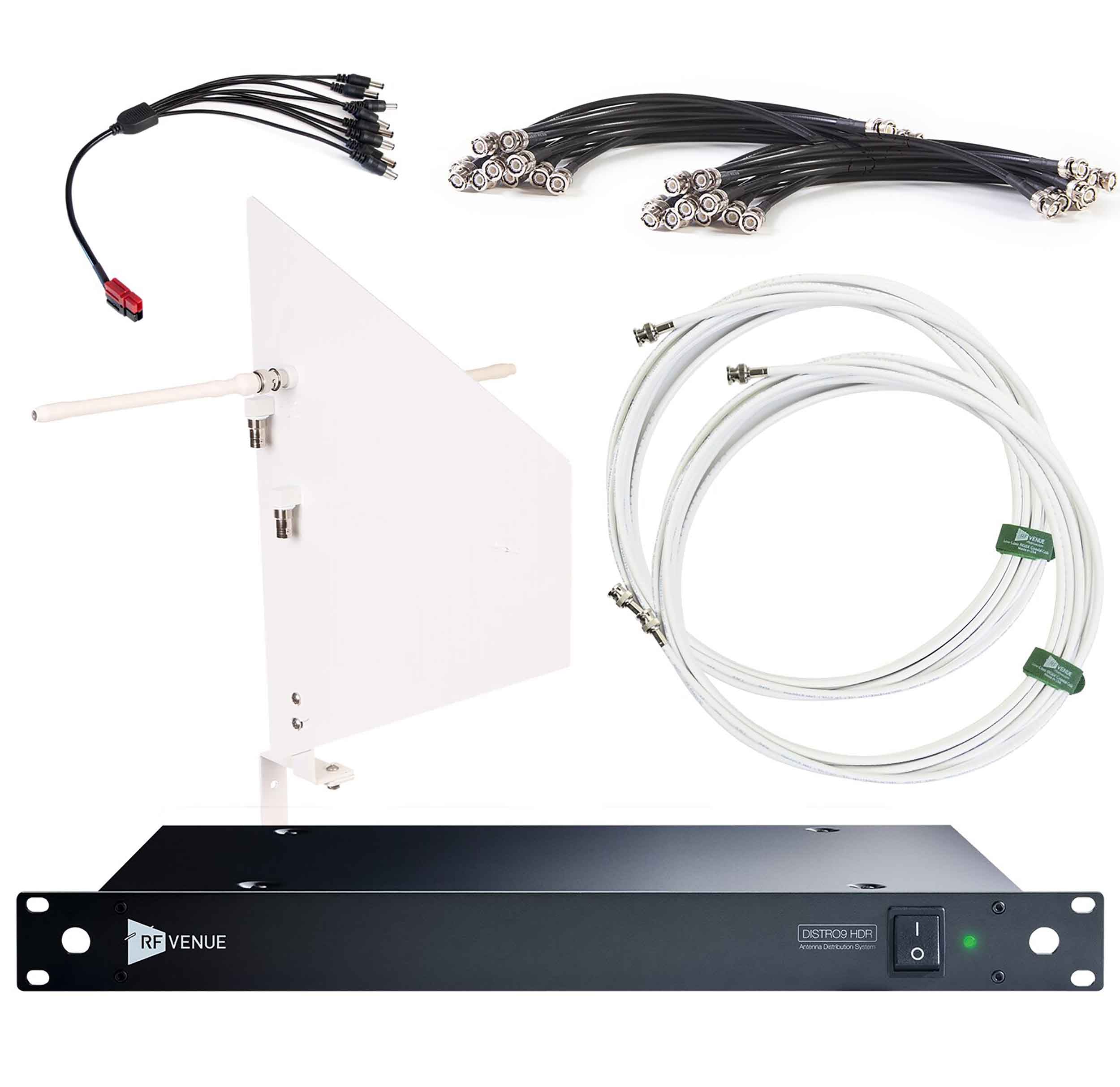 RF Venue DFINWD9 DISTRO9 HDR 9-Channel Upgrade Pack with White Wallmount Diversity Fin Antenna