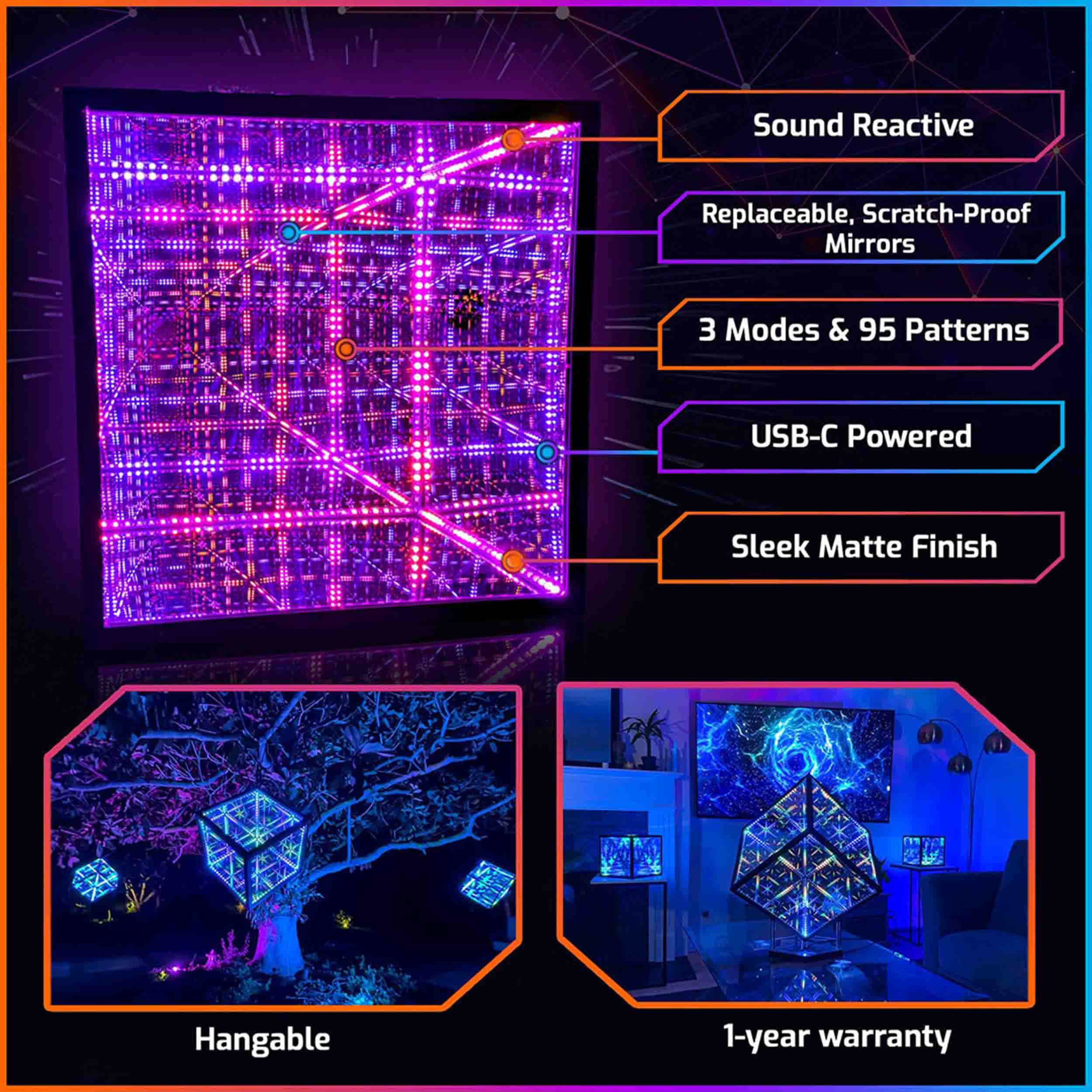 Hyperspace Lighting HYPERCUBE15 Infinity Mirror LED Art with App Control and 95 Lighting Patterns