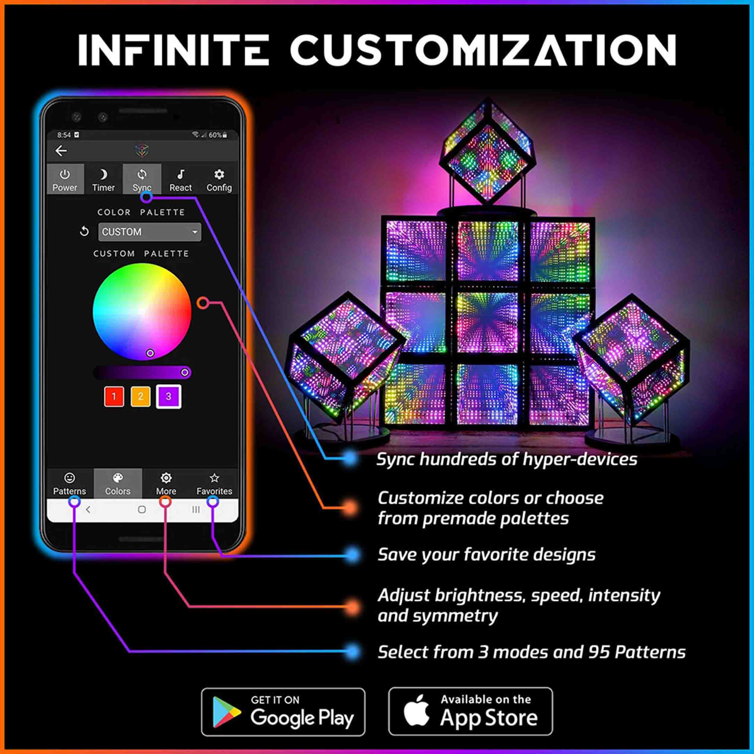 Hyperspace Lighting HYPERCUBE15 Infinity Mirror LED Art with App Control and 95 Lighting Patterns