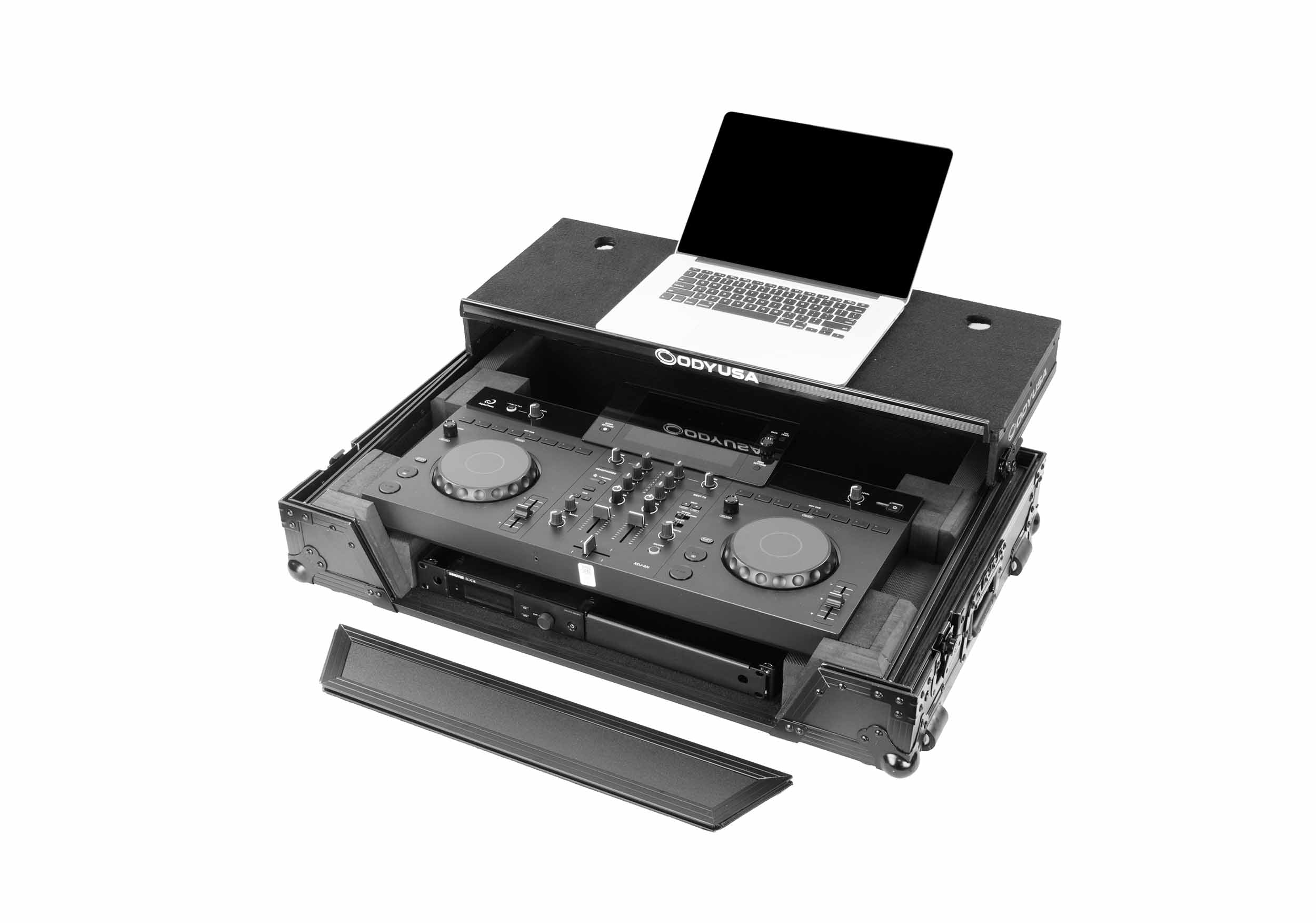 Odyssey FZGSXDJANW1BL Black Label 1U Flight Case with Glide Style Laptop Platform