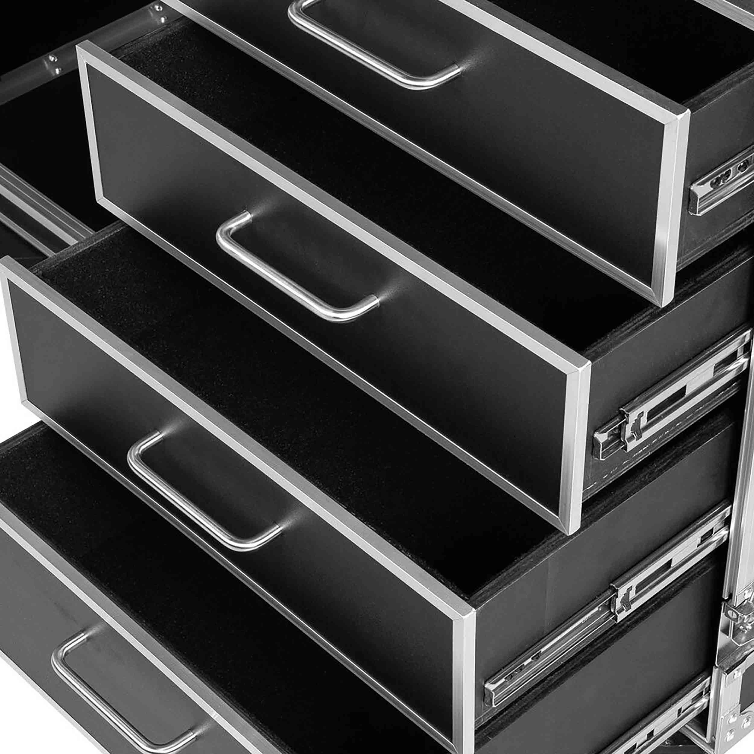 Gator GTOUR-MIXERXL-12U-4D2T Mixer Case with 12 RU Rack, Four Drawers, and Two Tables