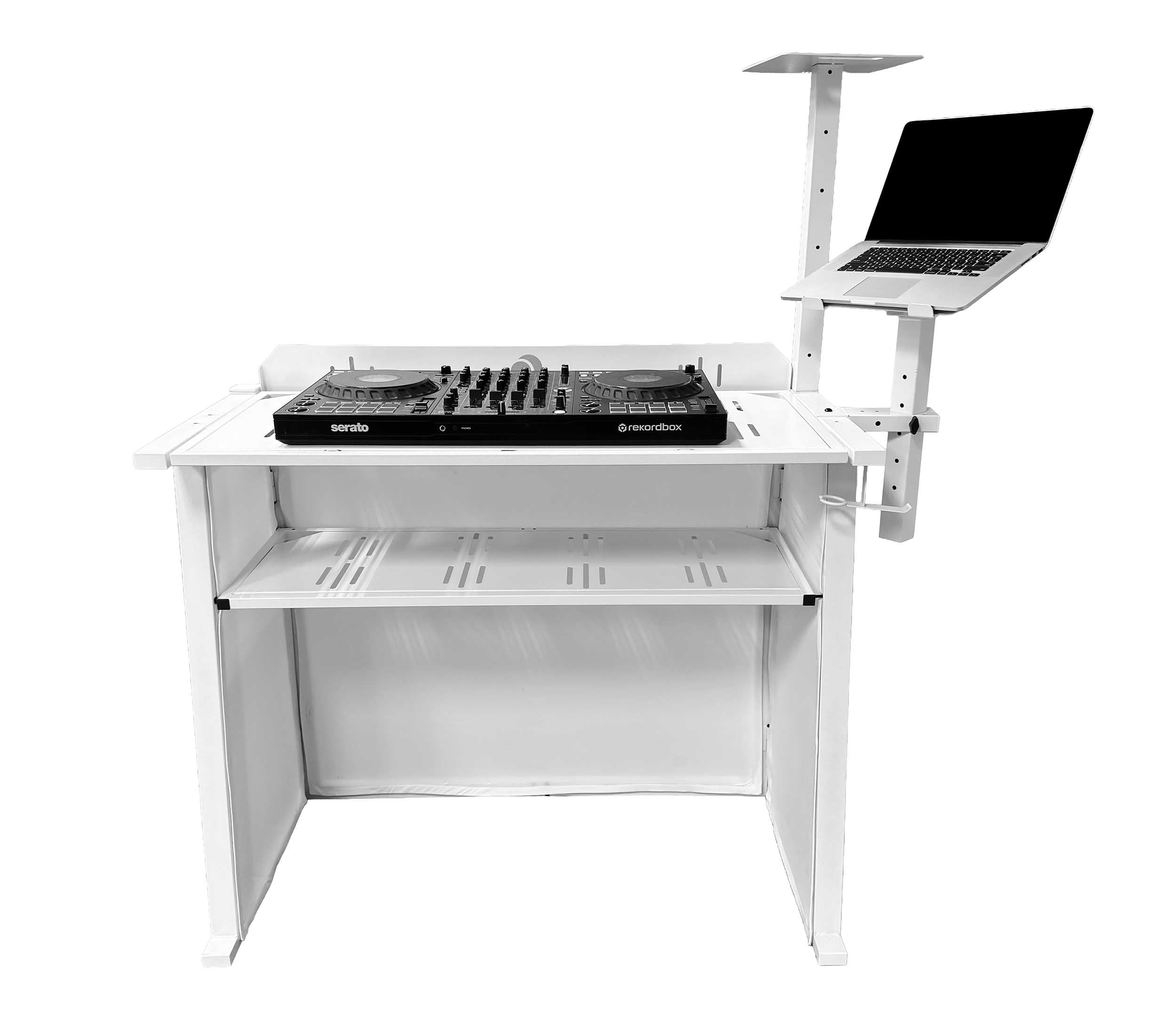 Odyssey DJBOOTHMWWHT Metal Works White DJ Booth System with Folding Design and Laptop Stand