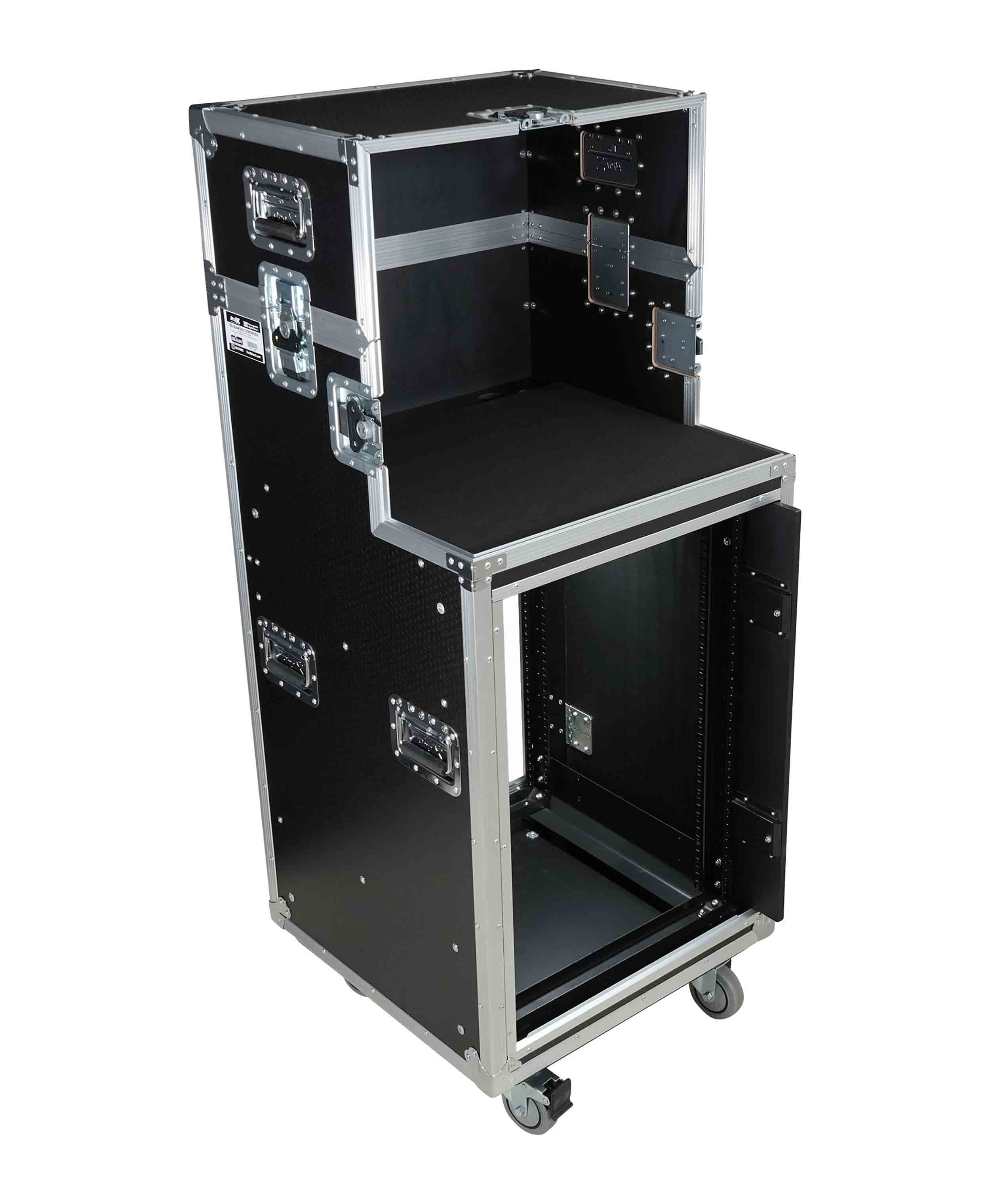 ProX XS-SLAM16UCINEWORK 16U Shockmount Slam Door Rack Flight Case with Integrated Console Compartment, Sliding Doors, and Casters for AV Production