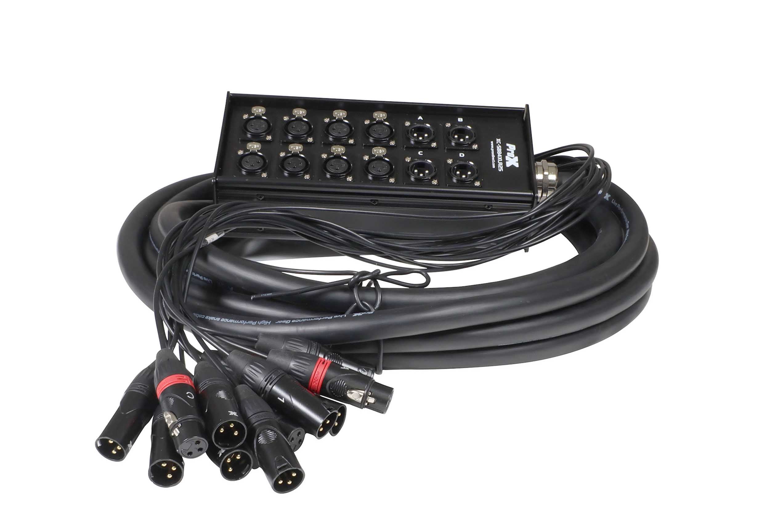 ProX XC-SB84XLR25 25 Ft XLR Stage Box Snake 8 XLR-F Inputs and 4 XLR-M Effects Returns