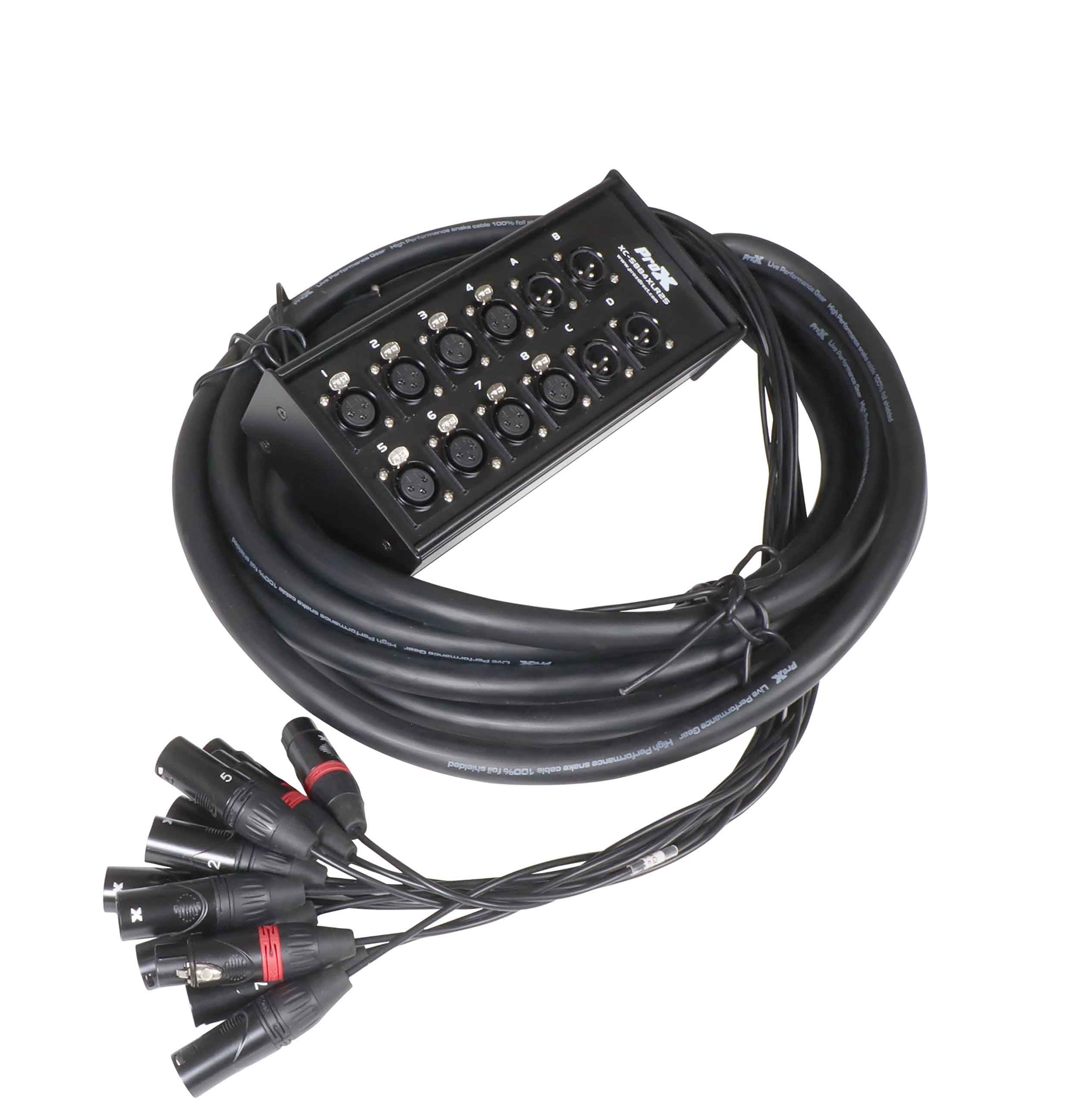 ProX XC-SB84XLR25 25 Ft XLR Stage Box Snake 8 XLR-F Inputs and 4 XLR-M Effects Returns