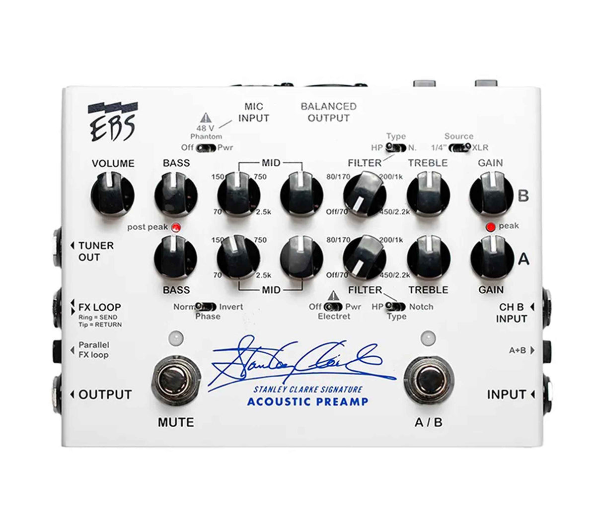 EBS Stanley Clarke Signature Acoustic Preamp Pedal with 2 Channels