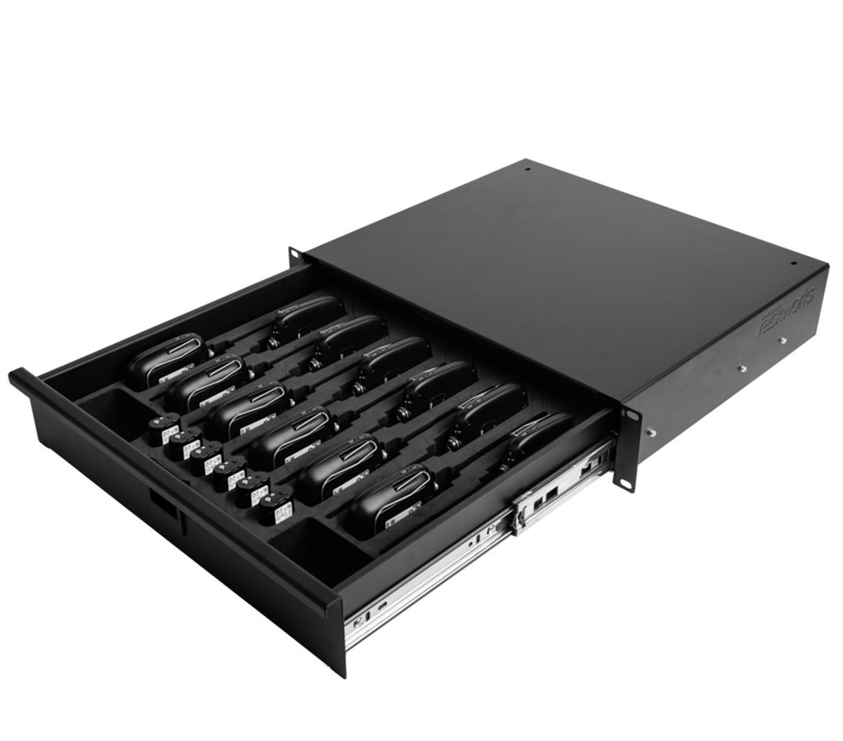Gator Rackworks GRW-DRWBDYPK12, 2U Rack Drawer for 12 Wireless Body Packs