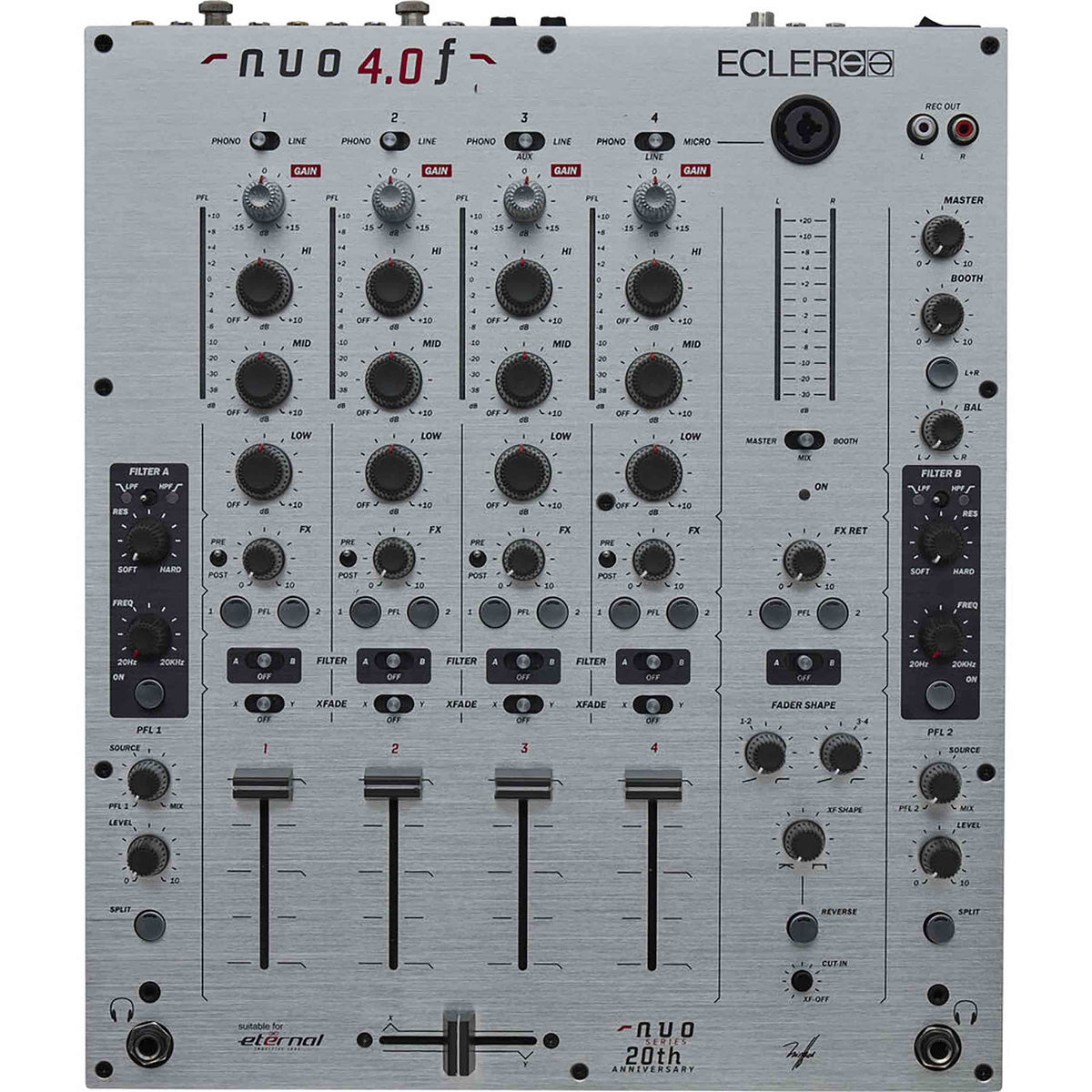 Ecler NUO-4.0F-SL Professional 4-Channel Analogue DJ Mixer – Silver Finish