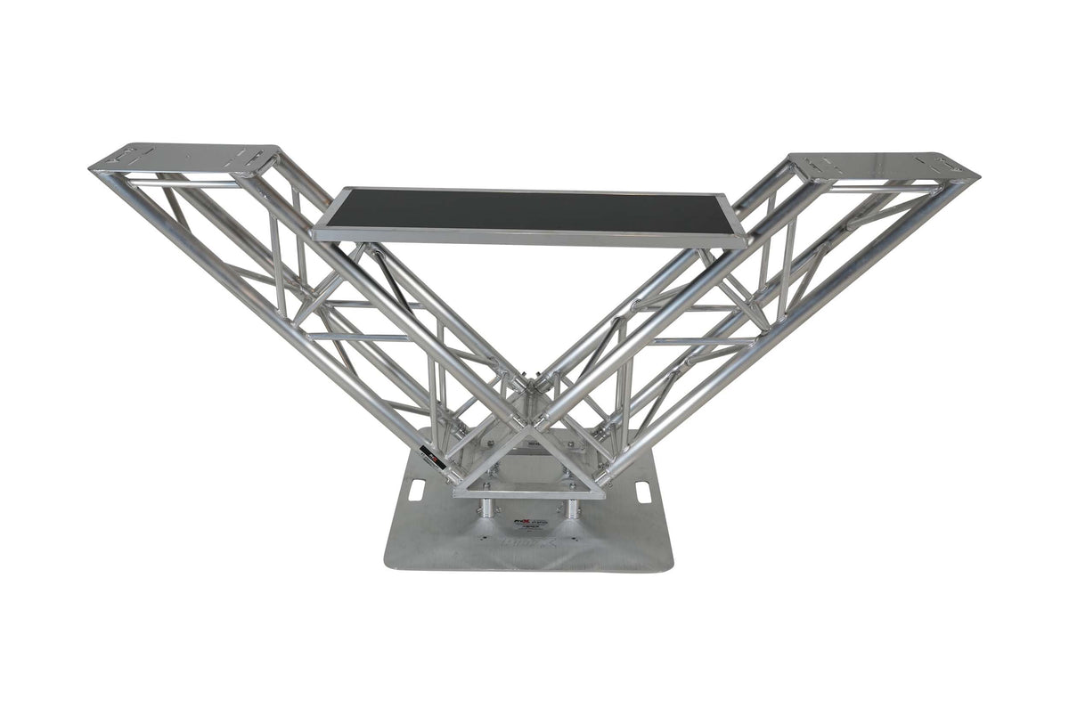 ProX XT-VERRAZANO30 VERRAZANO V-Shape Aluminum Truss DJ Table with Elevated Monitor Shelves