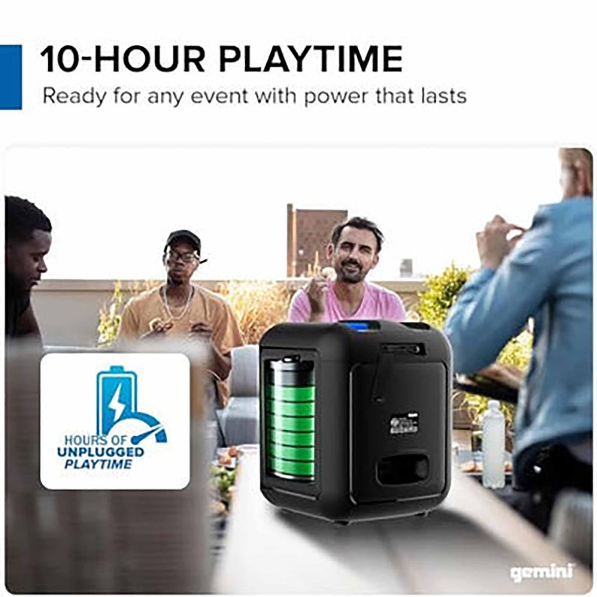 Gemini Sound GGO-650L portable Bluetooth Boombox with LED Party Lights, 6.5" Woofer, 10-Hour Battery