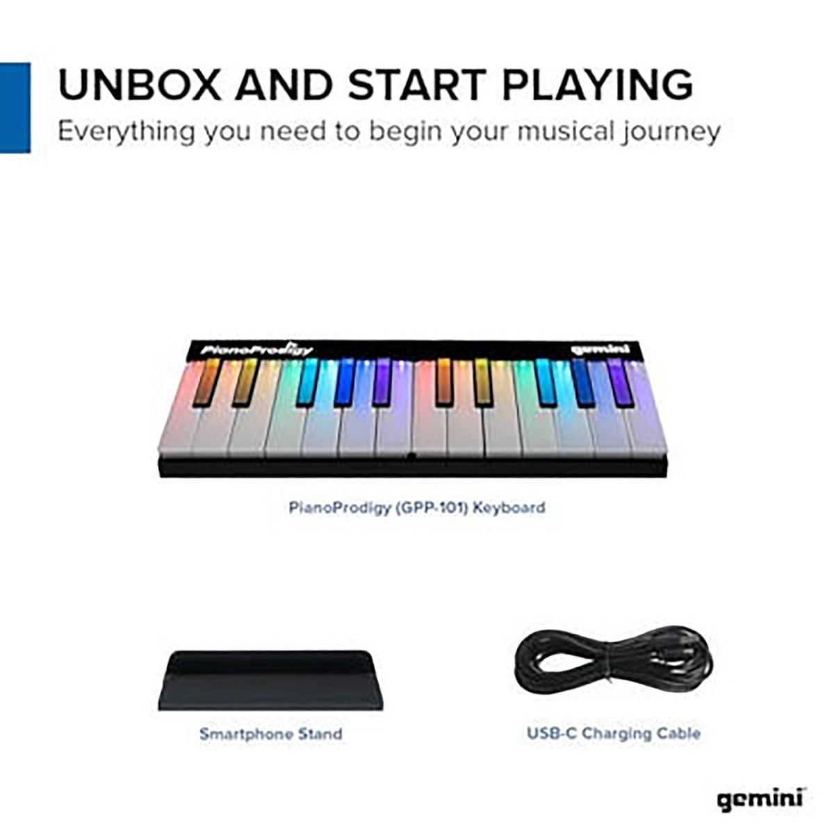 Gemini Sound GPP-101 Expandable Wireless MIDI Keyboard, 24 Light-up keys, Bluetooth 5.0, Magnetic Expansion to 72 keys