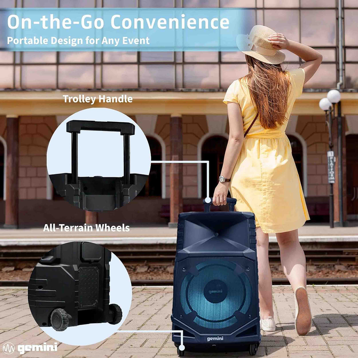 Gemini Sound GXP-T1500 Portable Bluetooth PA Speaker with LED Lights, 1400W, 15" Woofer, IPX4 Weatherproof
