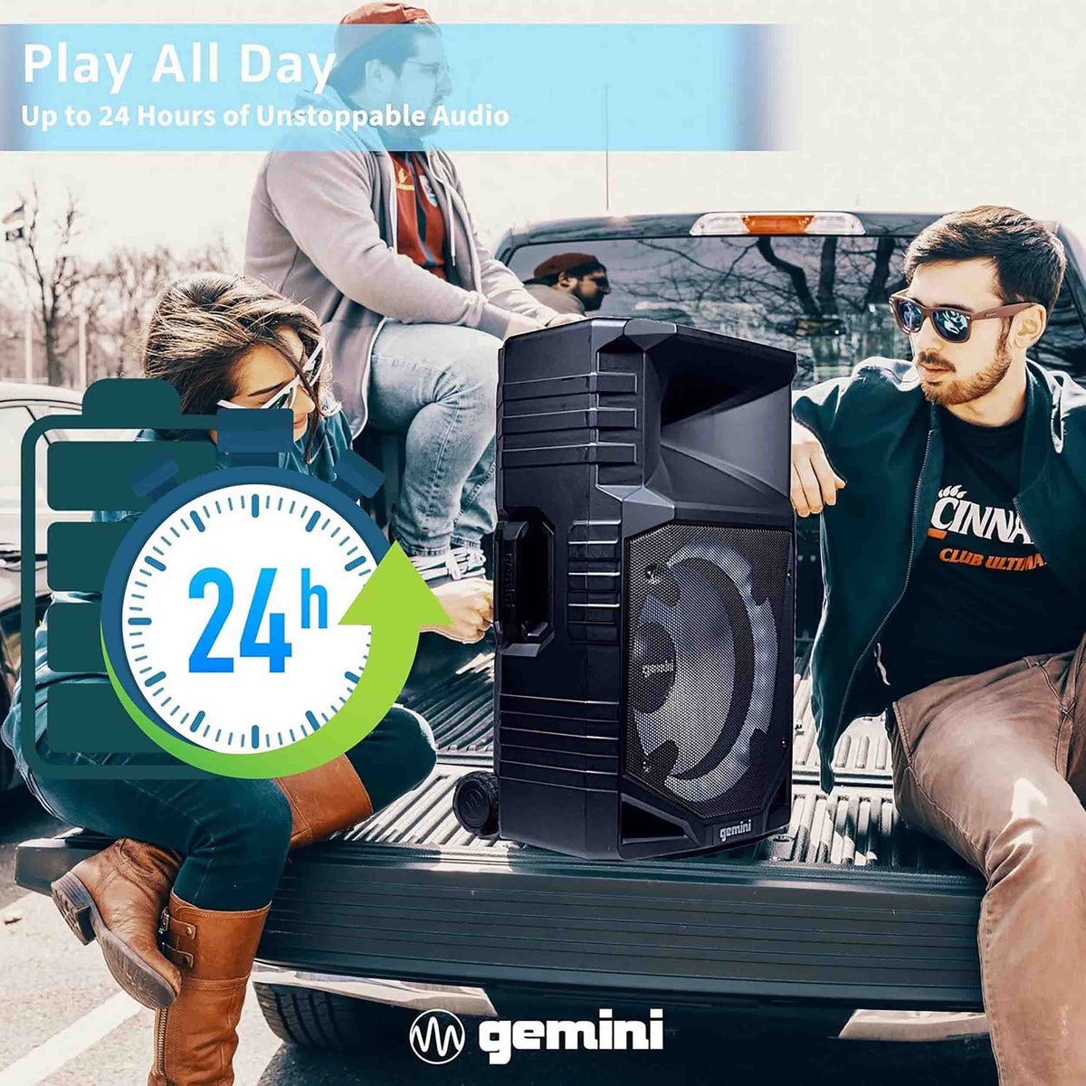 Gemini Sound GXP-T1500 Portable Bluetooth PA Speaker with LED Lights, 1400W, 15" Woofer, IPX4 Weatherproof